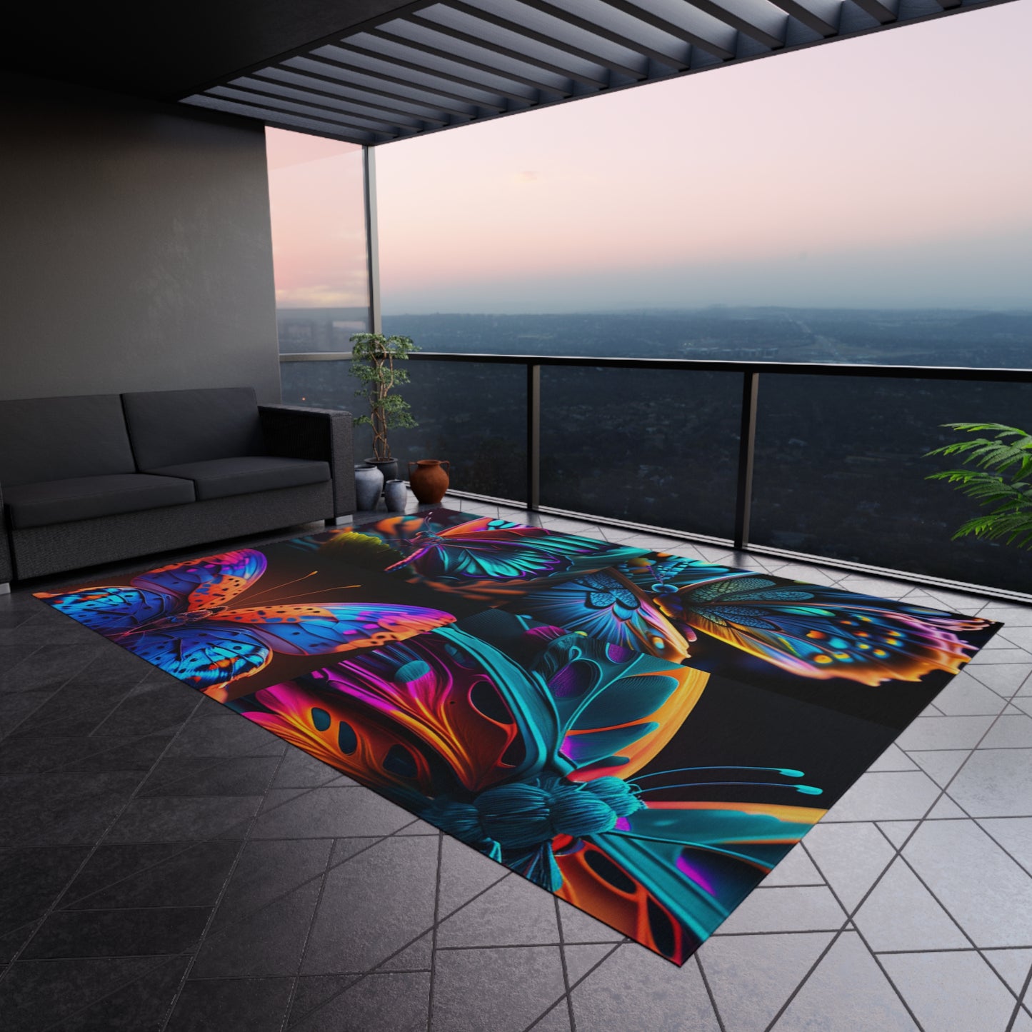 Outdoor Rug Neon Butterfly Macro 5