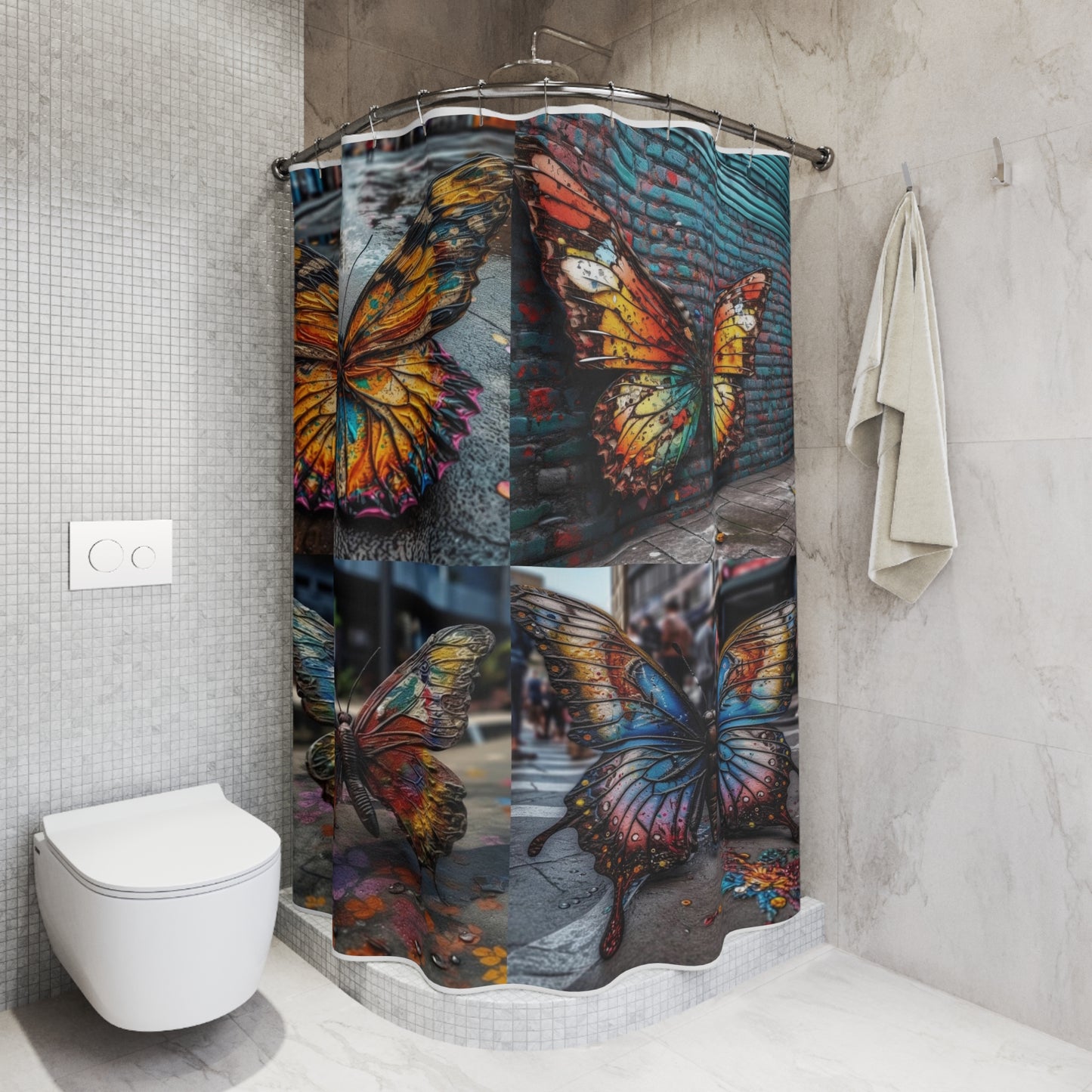 Polyester Shower Curtain Liquid Street Butterfly 5