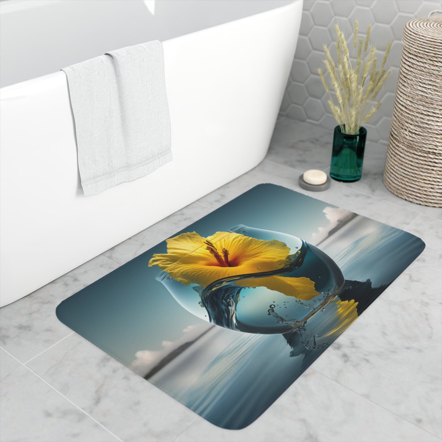 Memory Foam Bath Mat Yellow Hibiscus glass 4