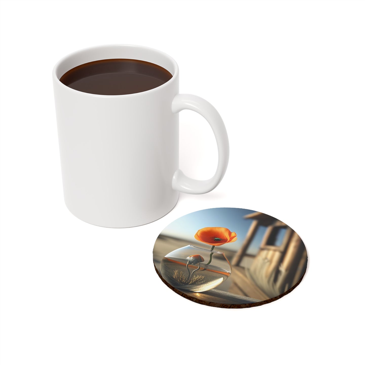 Cork Back Coaster Orange Poppy in a Vase 1
