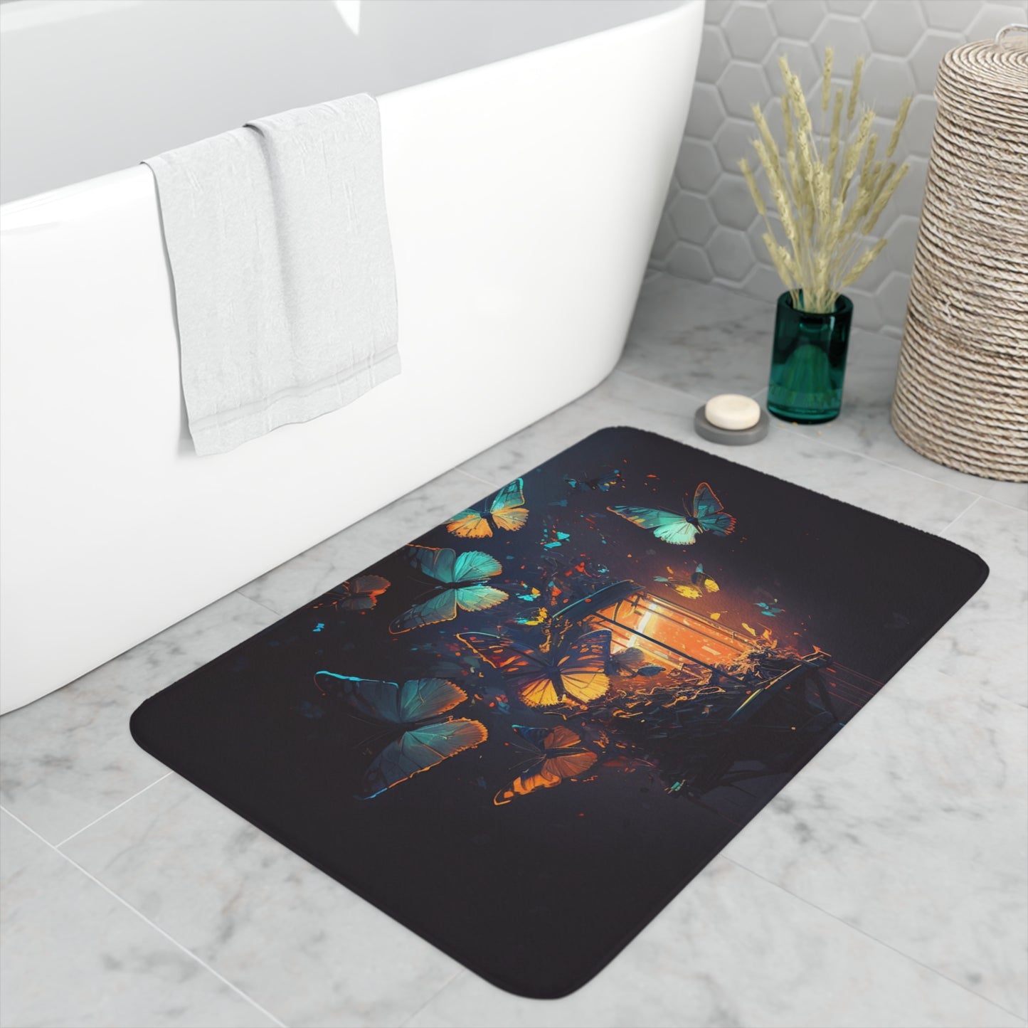 Memory Foam Bath Mat Street Light Butterfly 1