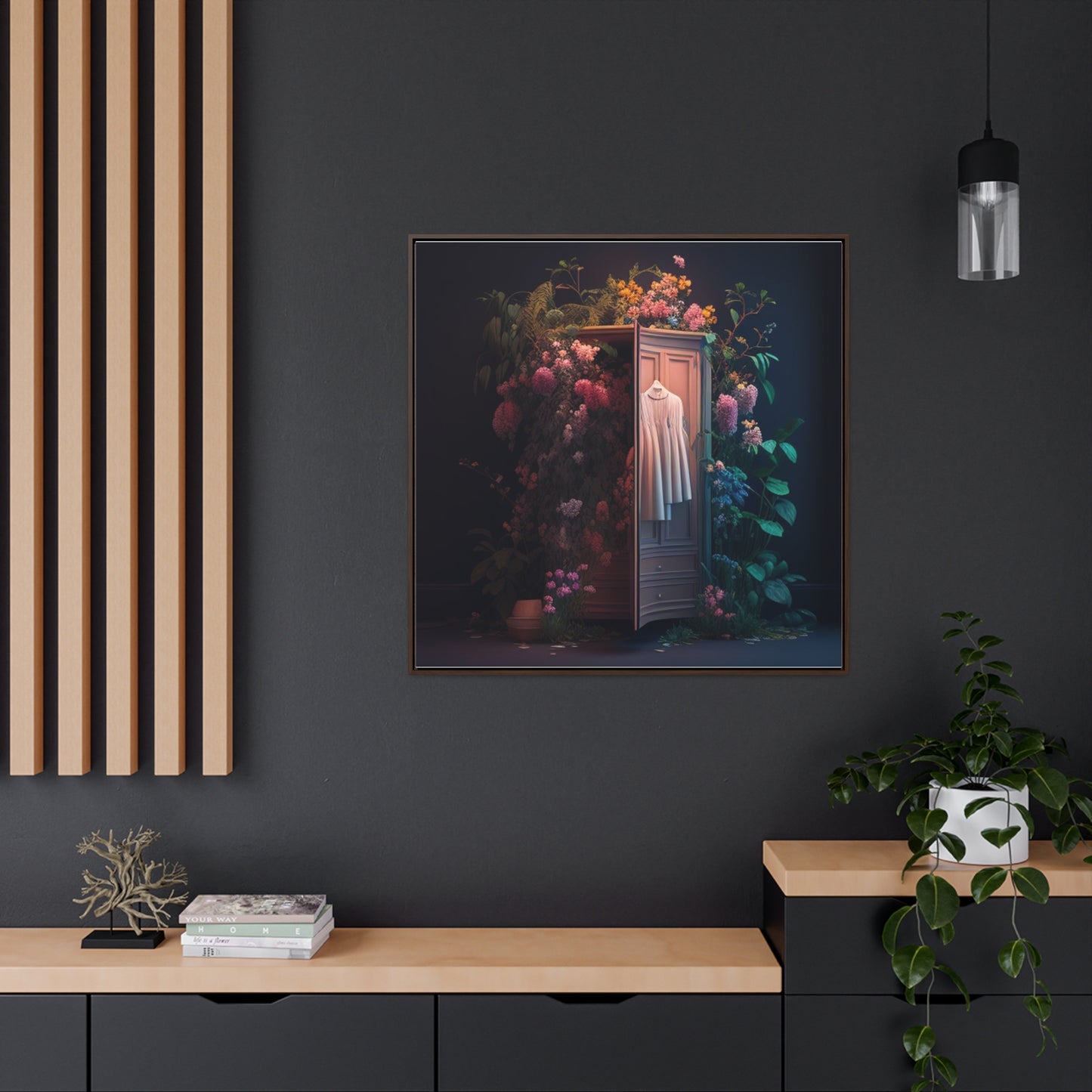 Gallery Canvas Wraps, Square Frame A Wardrobe Surrounded by Flowers 3