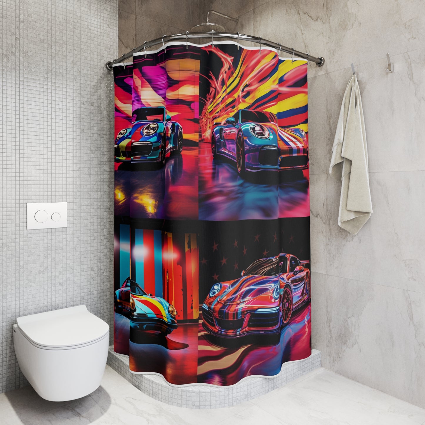 Polyester Shower Curtain Macro American Flag Porsche 5