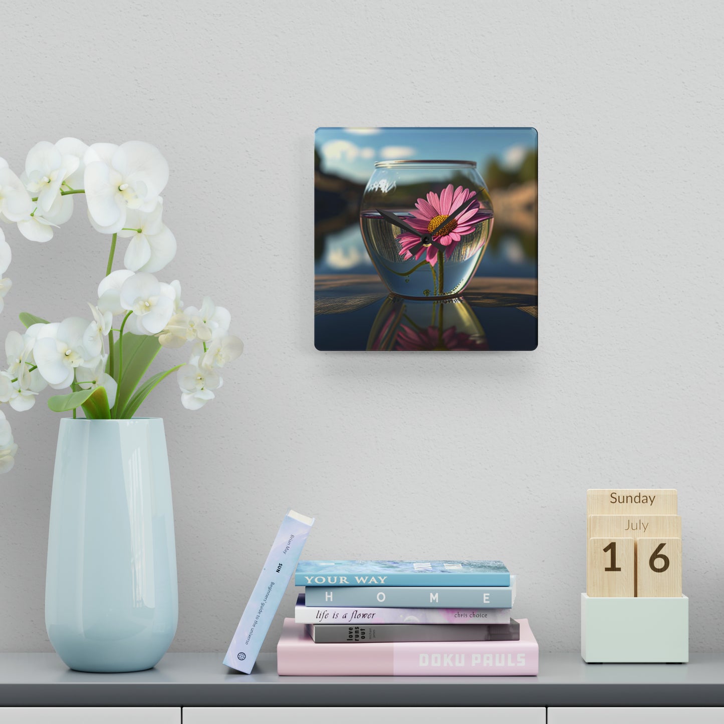 Acrylic Wall Clock Pink Daisy 3