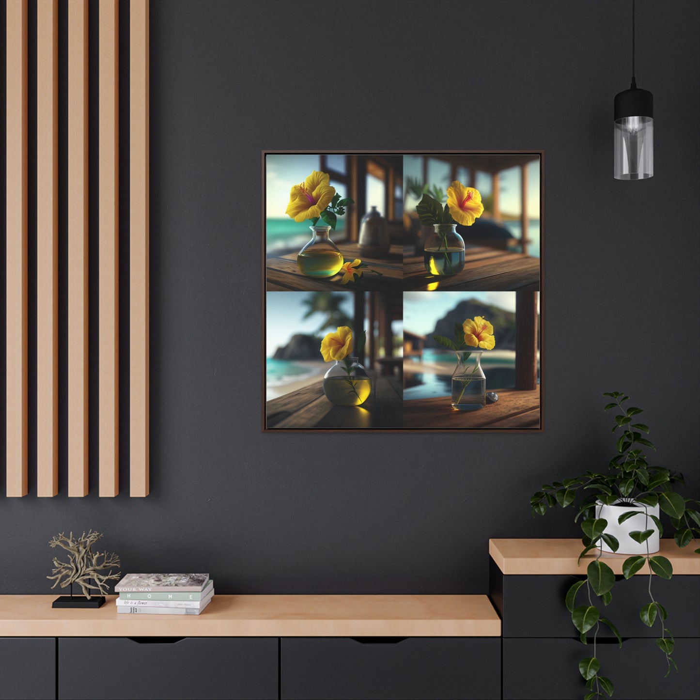 Gallery Canvas Wraps, Square Frame Yellow Hibiscus Wood 5