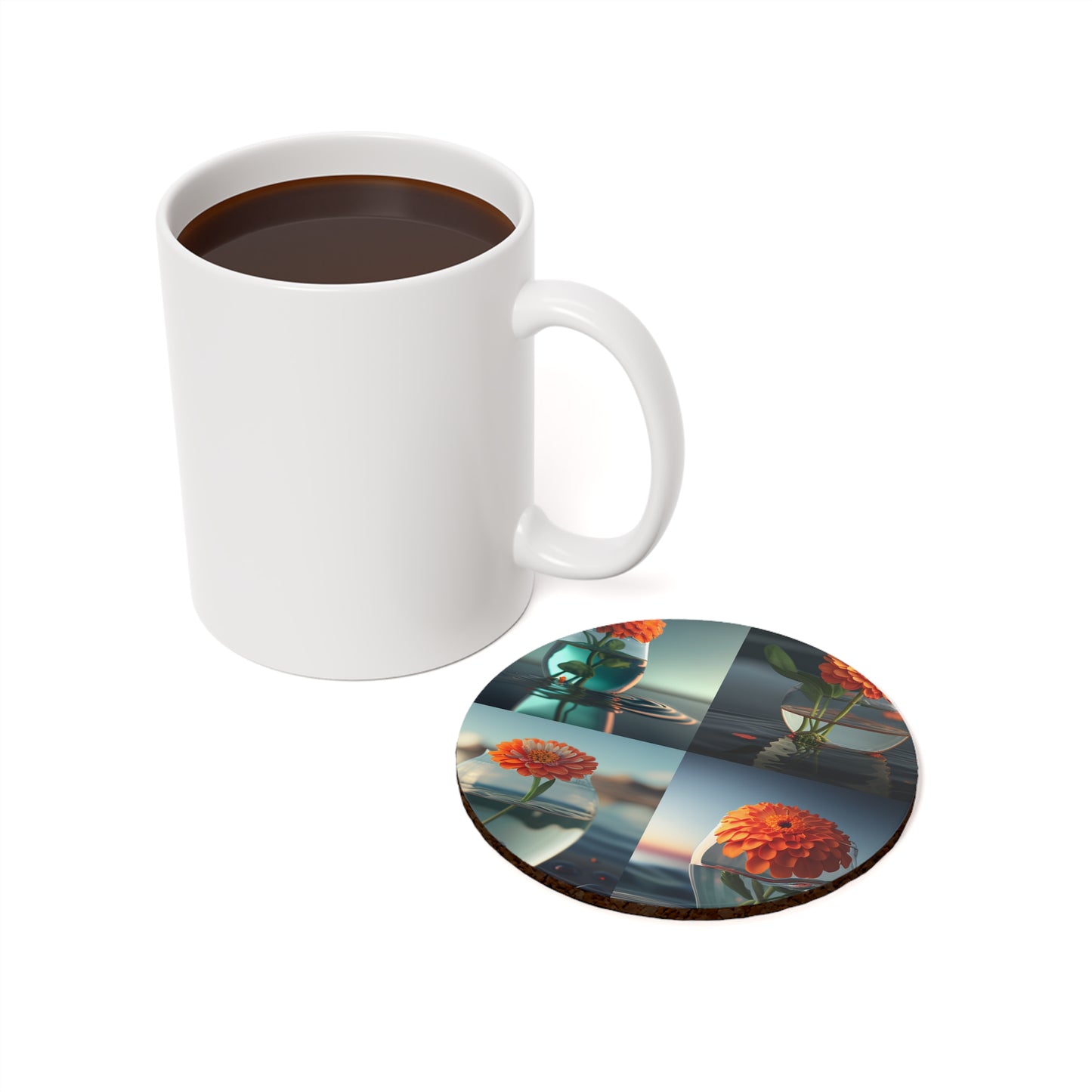 Cork Back Coaster Orange Zinnia 5