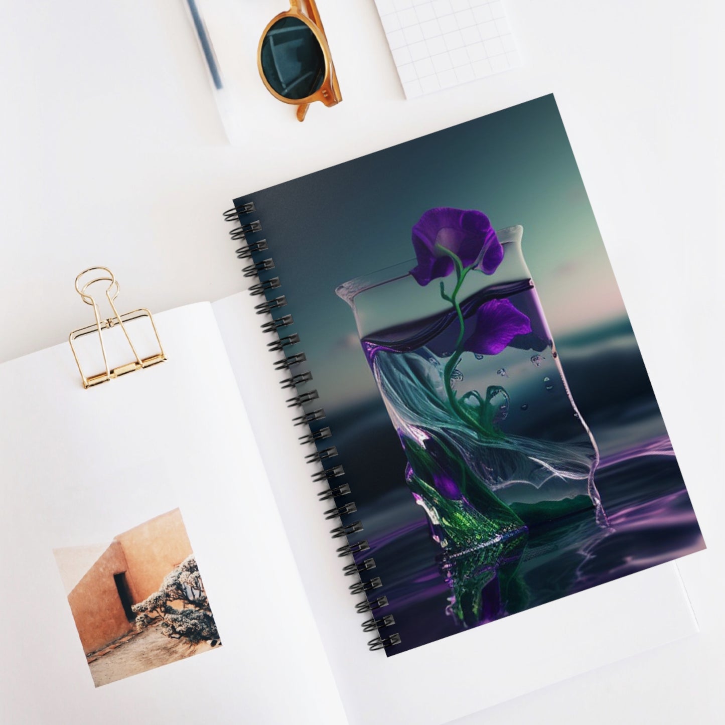 Spiral Notebook - Ruled Line Purple Sweet pea in a vase 3