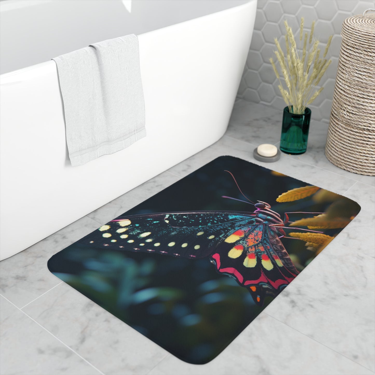Memory Foam Bath Mat Hyper Colorful Butterfly Macro 2