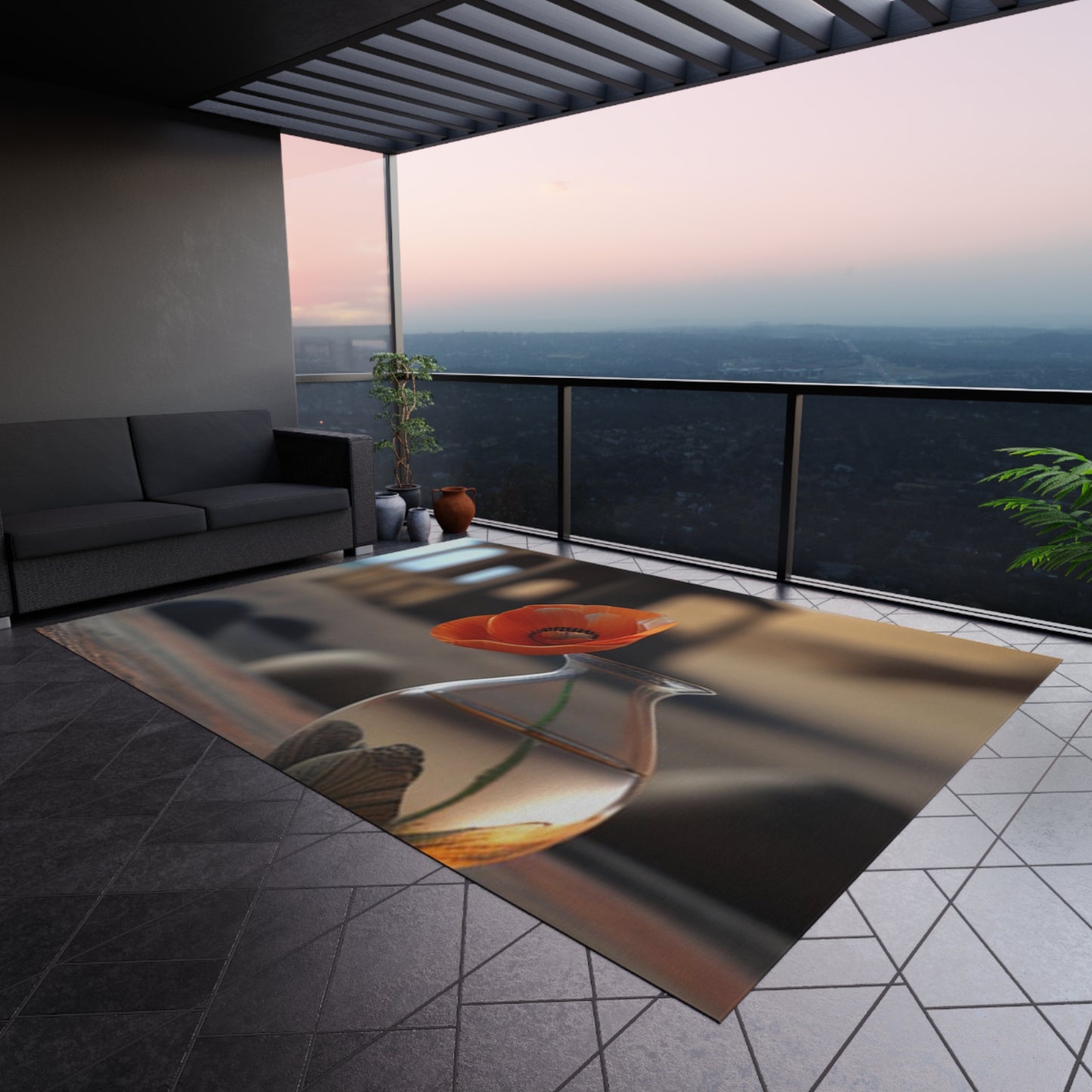 Outdoor Rug Poppy in a Glass Vase 1