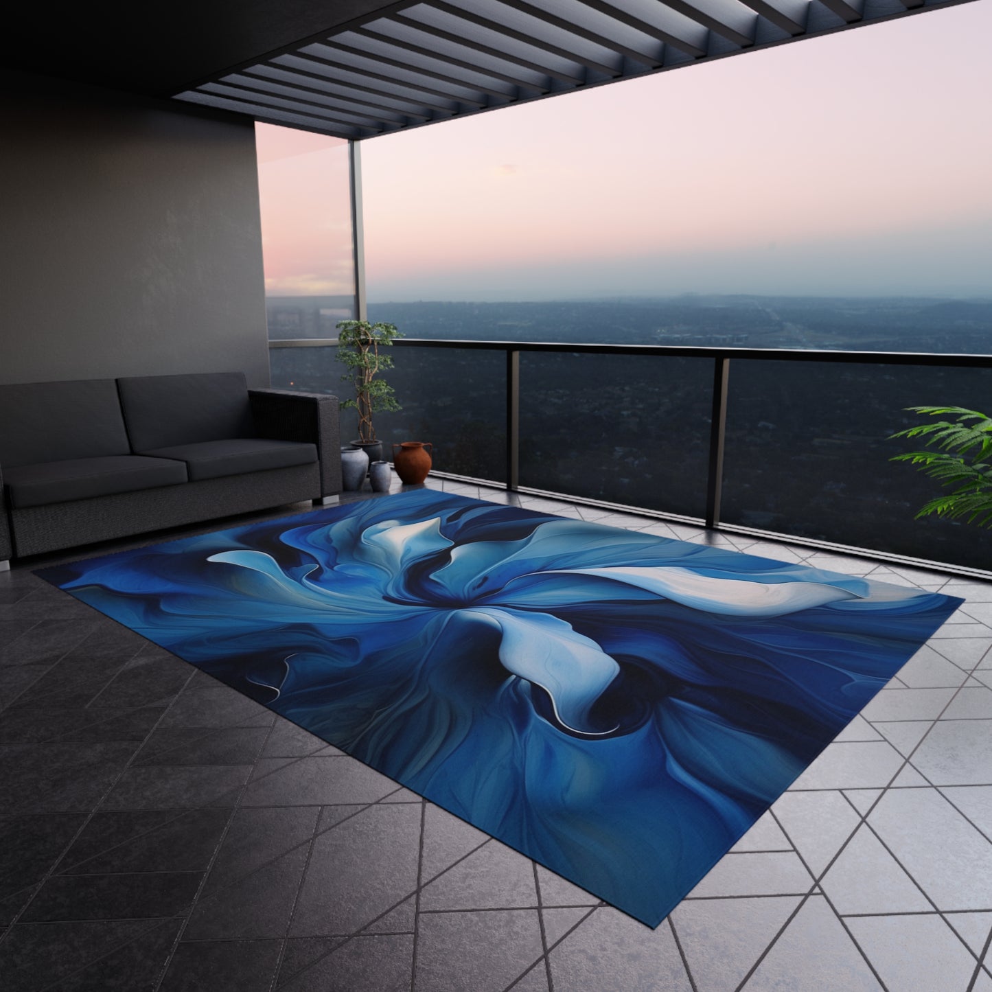 Outdoor Rug Abstract Blue Tulip 4