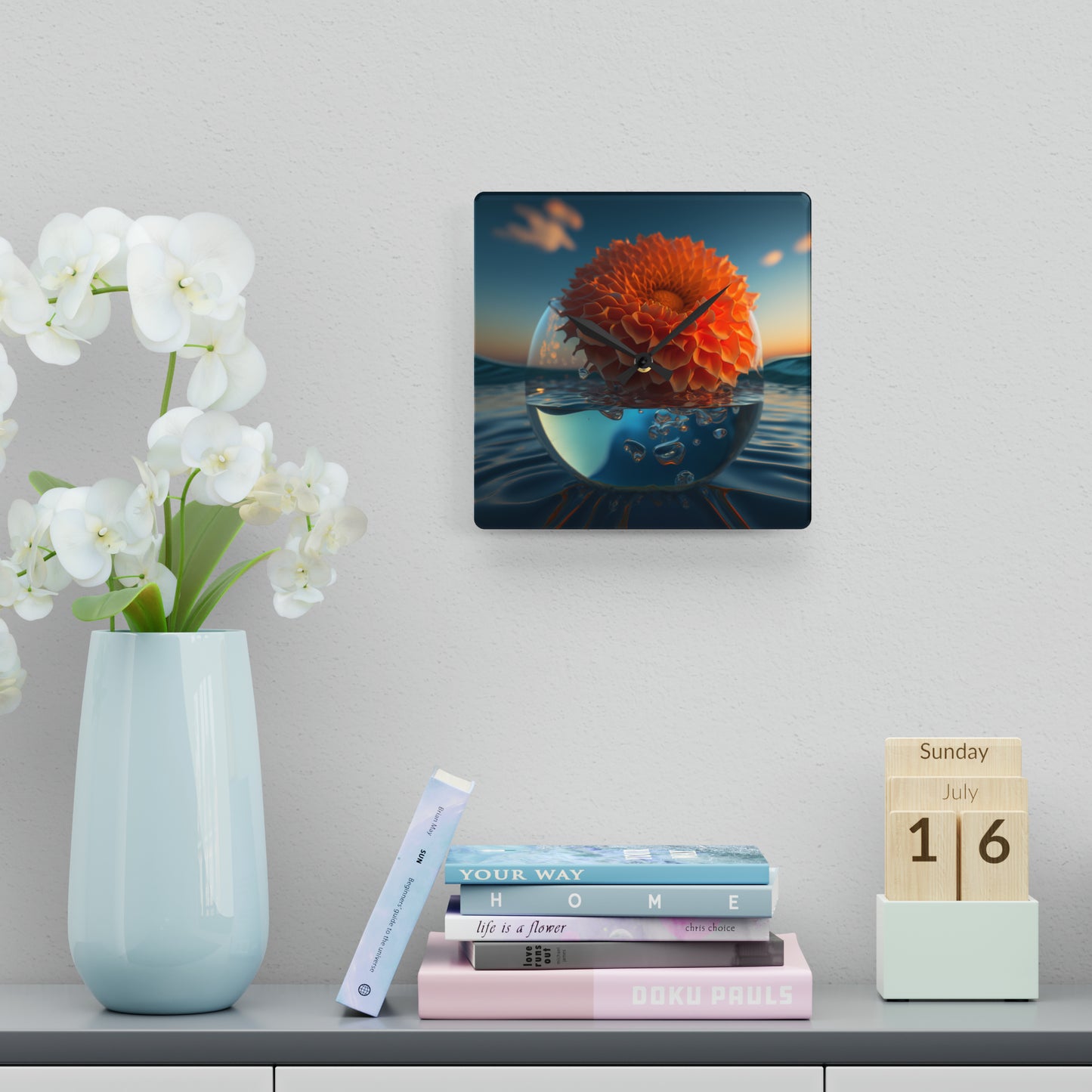 Acrylic Wall Clock Dahlia Orange 4