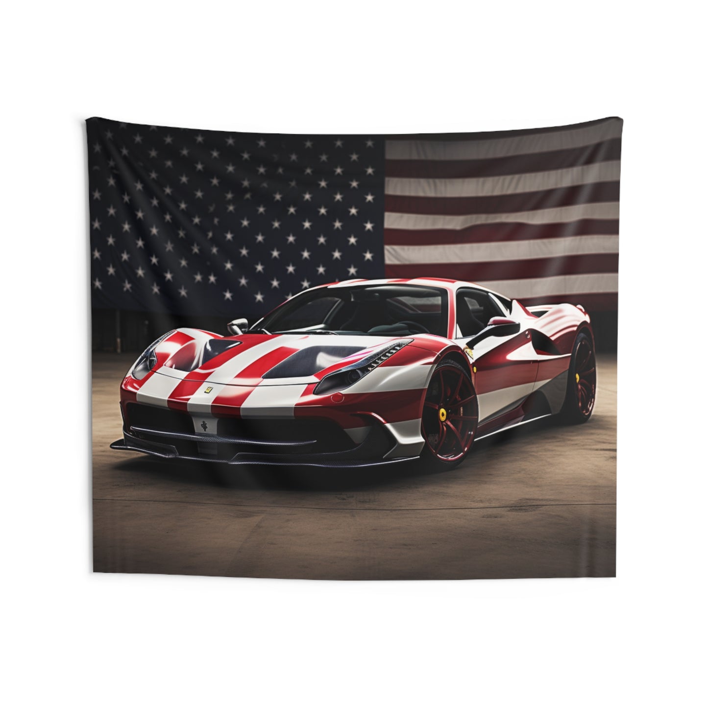 Indoor Wall Tapestries American Flag Background Ferrari 2