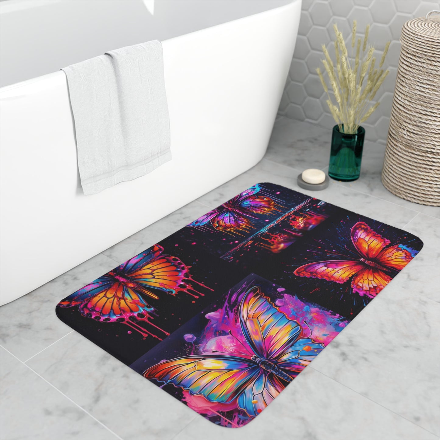 Memory Foam Bath Mat Pink Butterfly Flair 5