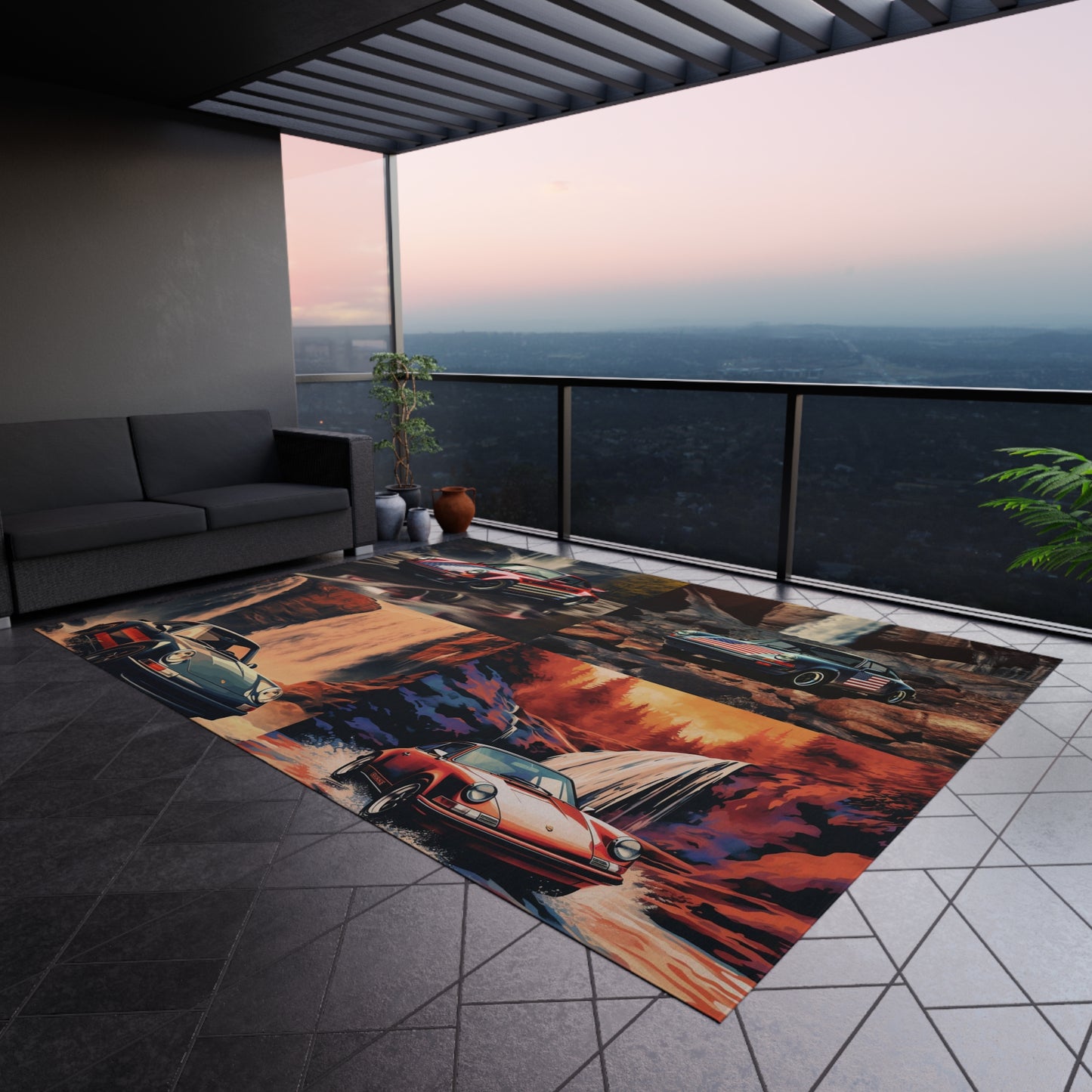 Outdoor Rug American Flag Porsche Abstract 5