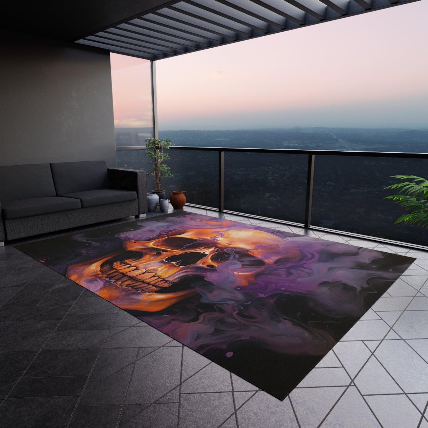 Outdoor Rug Skull Flames 4
