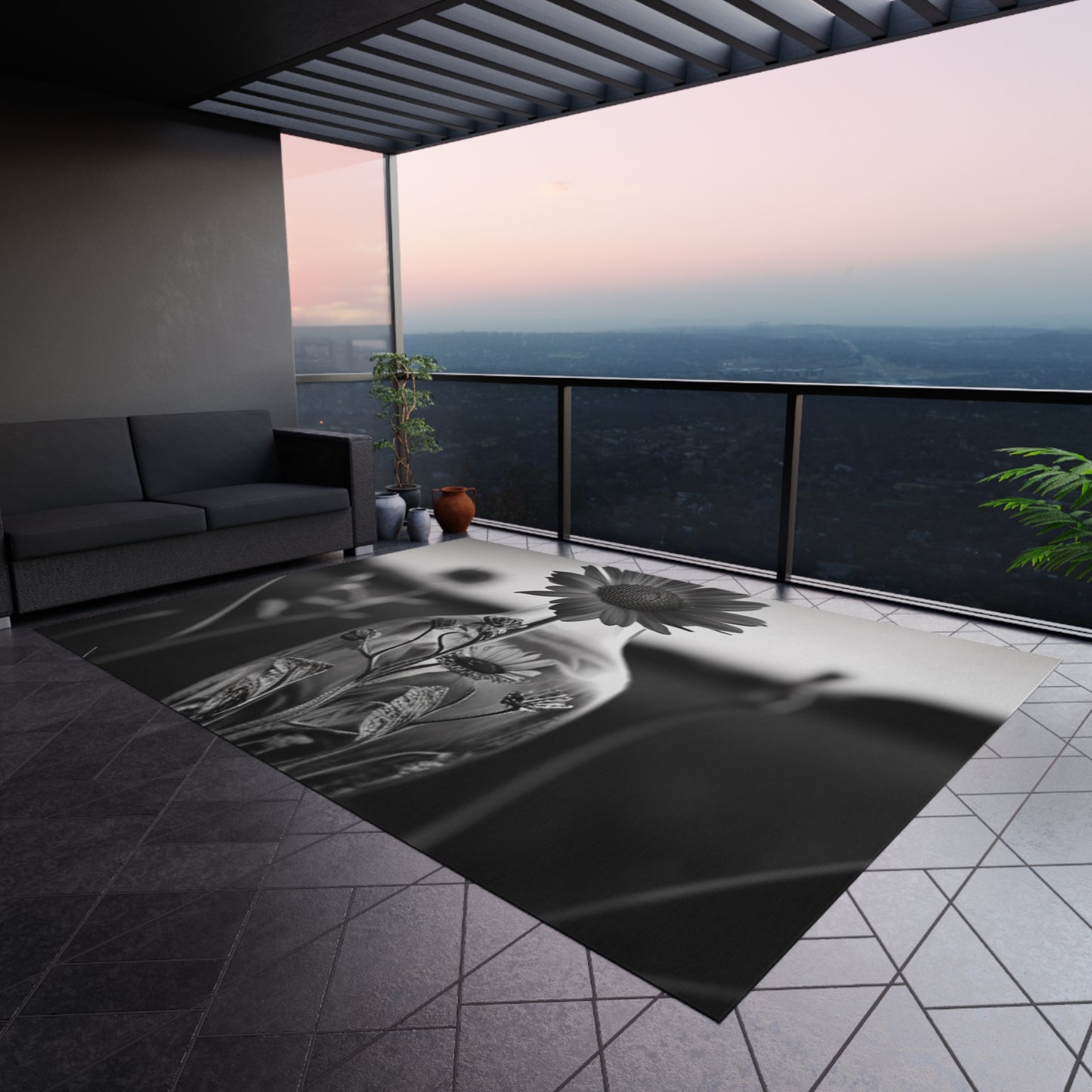 Outdoor Rug Yellw Sunflower in a vase 2