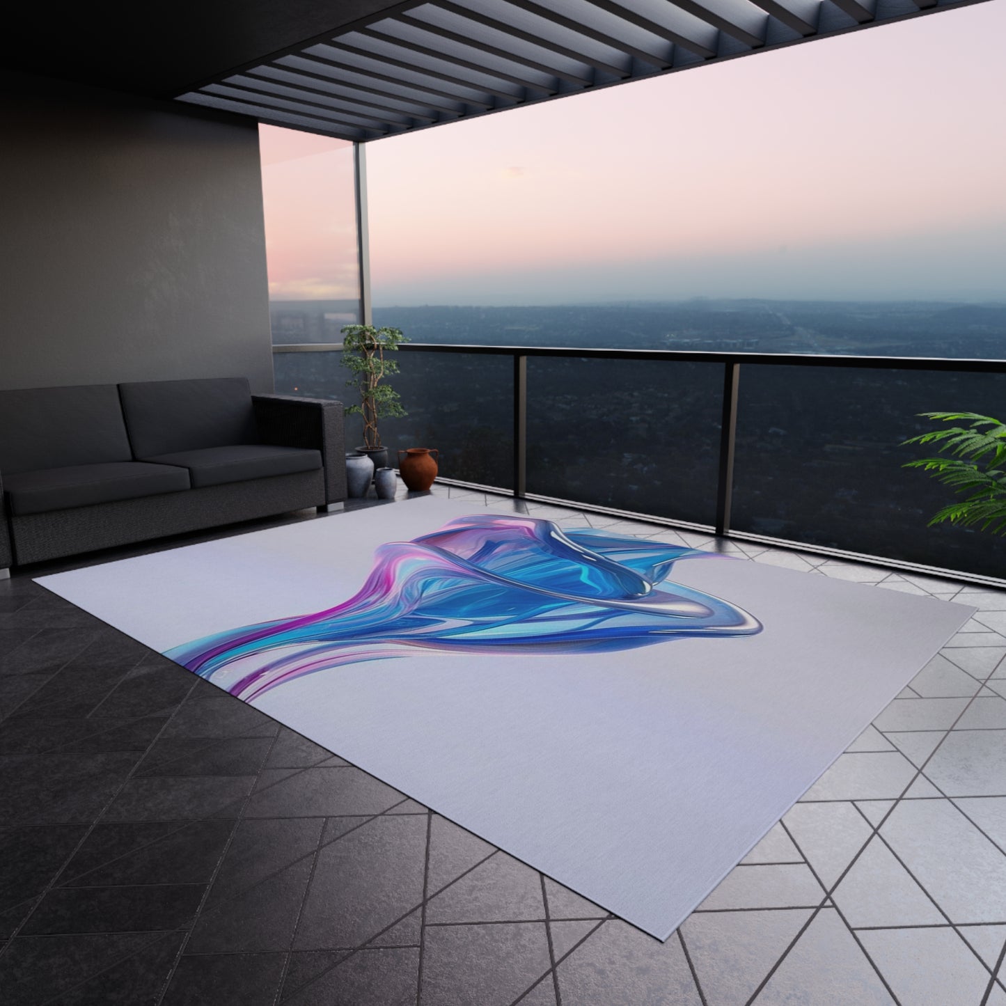 Outdoor Rug Pink & Blue Tulip Rose 2