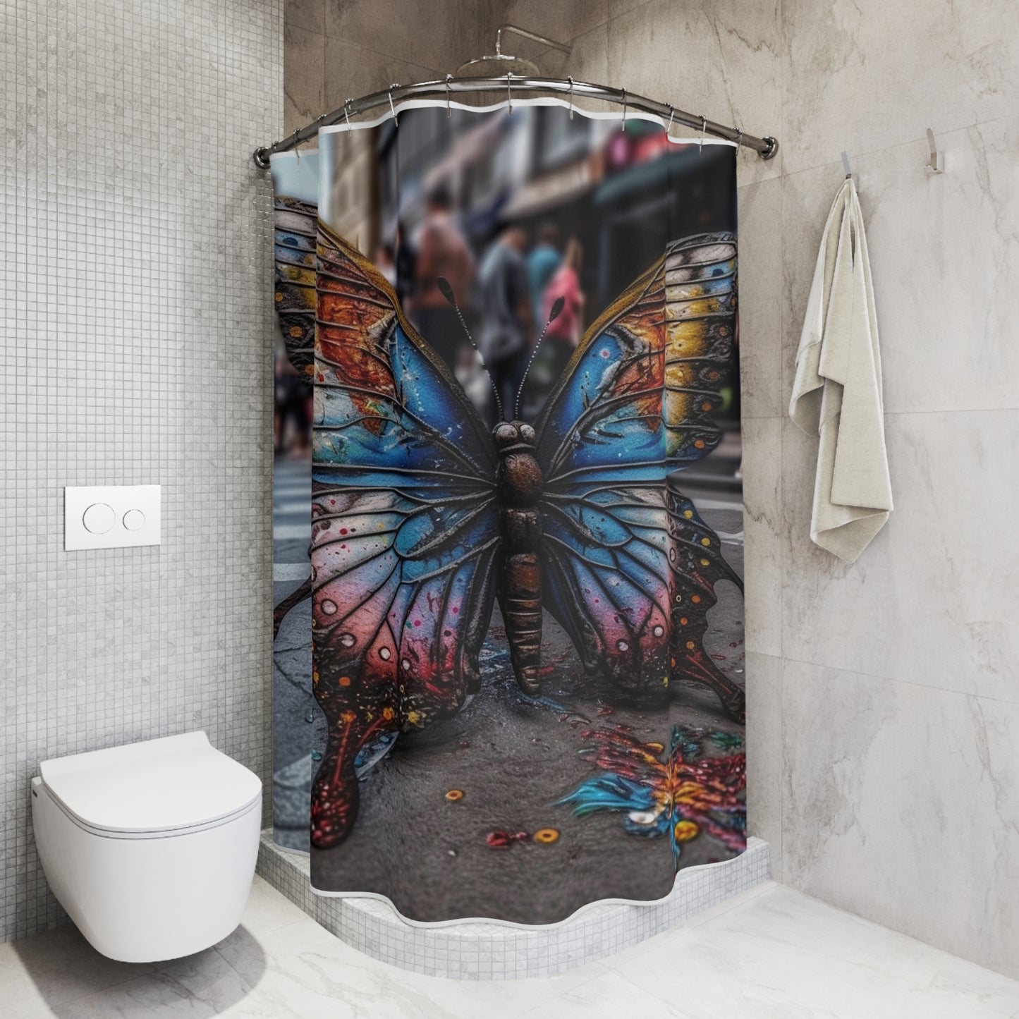 Polyester Shower Curtain Liquid Street Butterfly 4