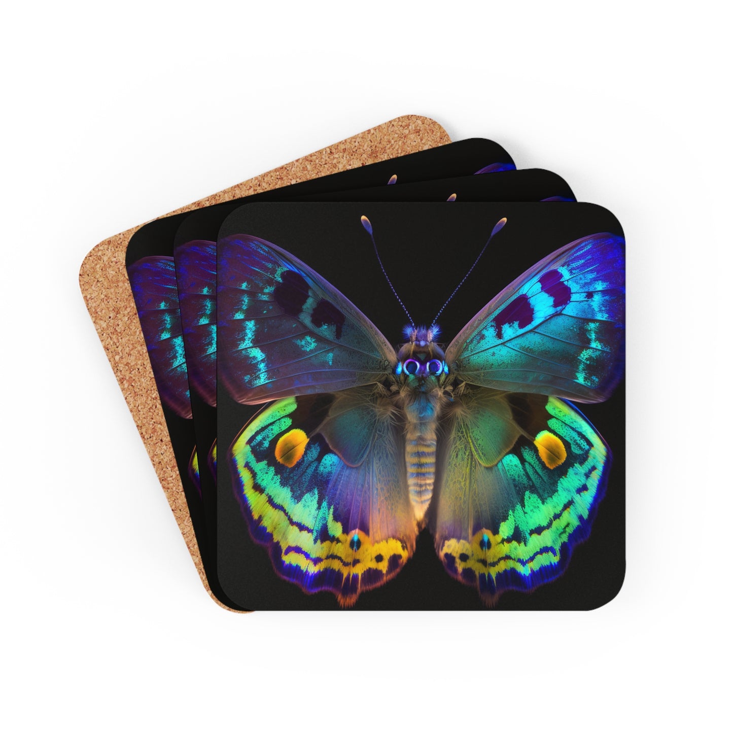 Corkwood Coaster Set Neon Hue Butterfly 4