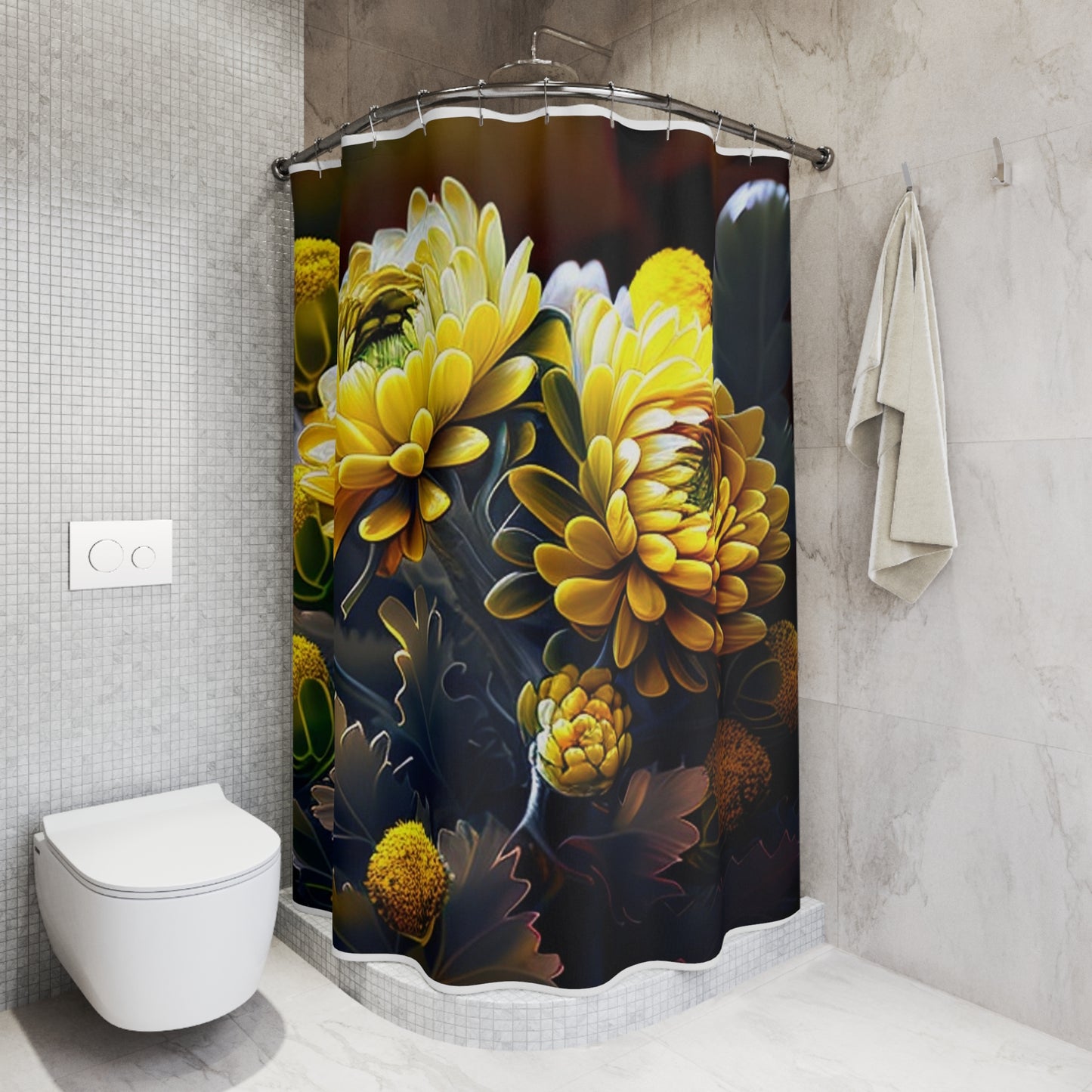 Polyester Shower Curtain Yellow Hermosas Flores Amarillas 3