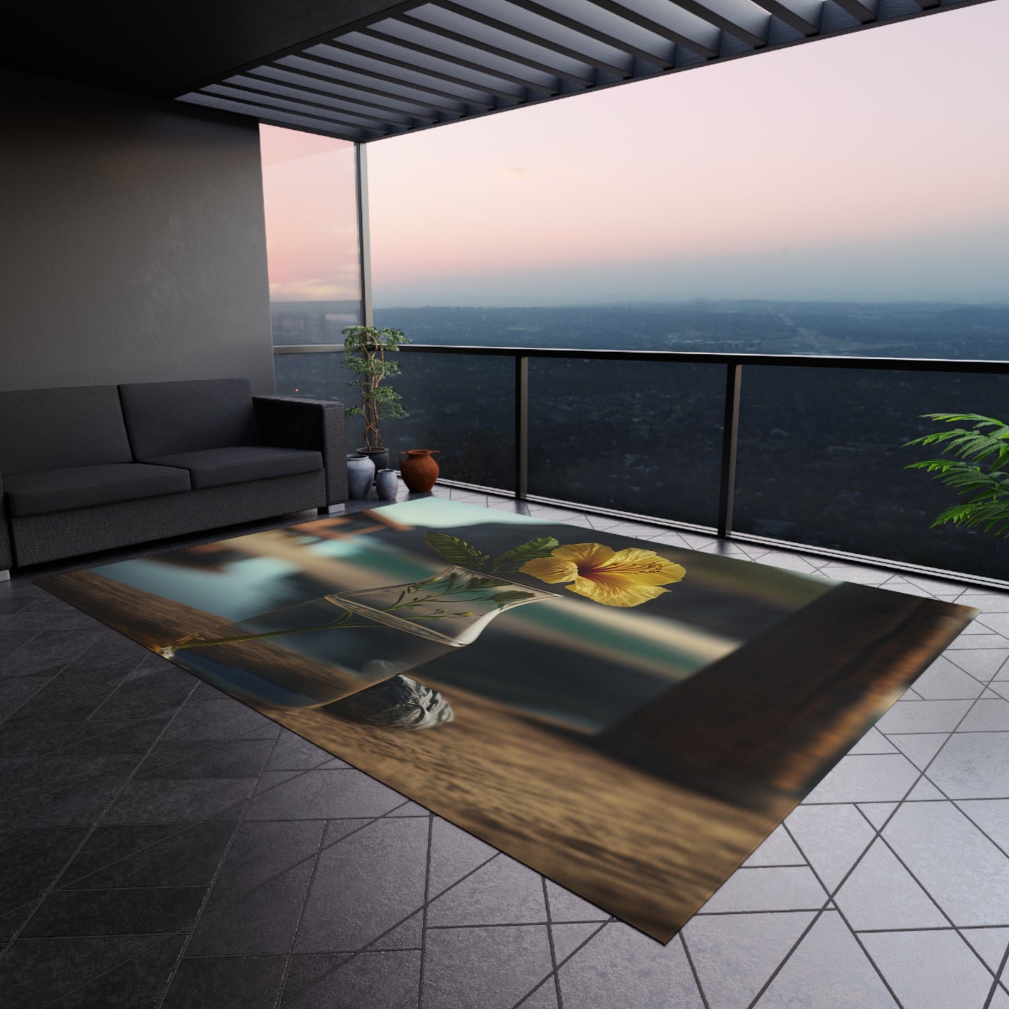 Outdoor Rug Yellow Hibiscus Wood 4