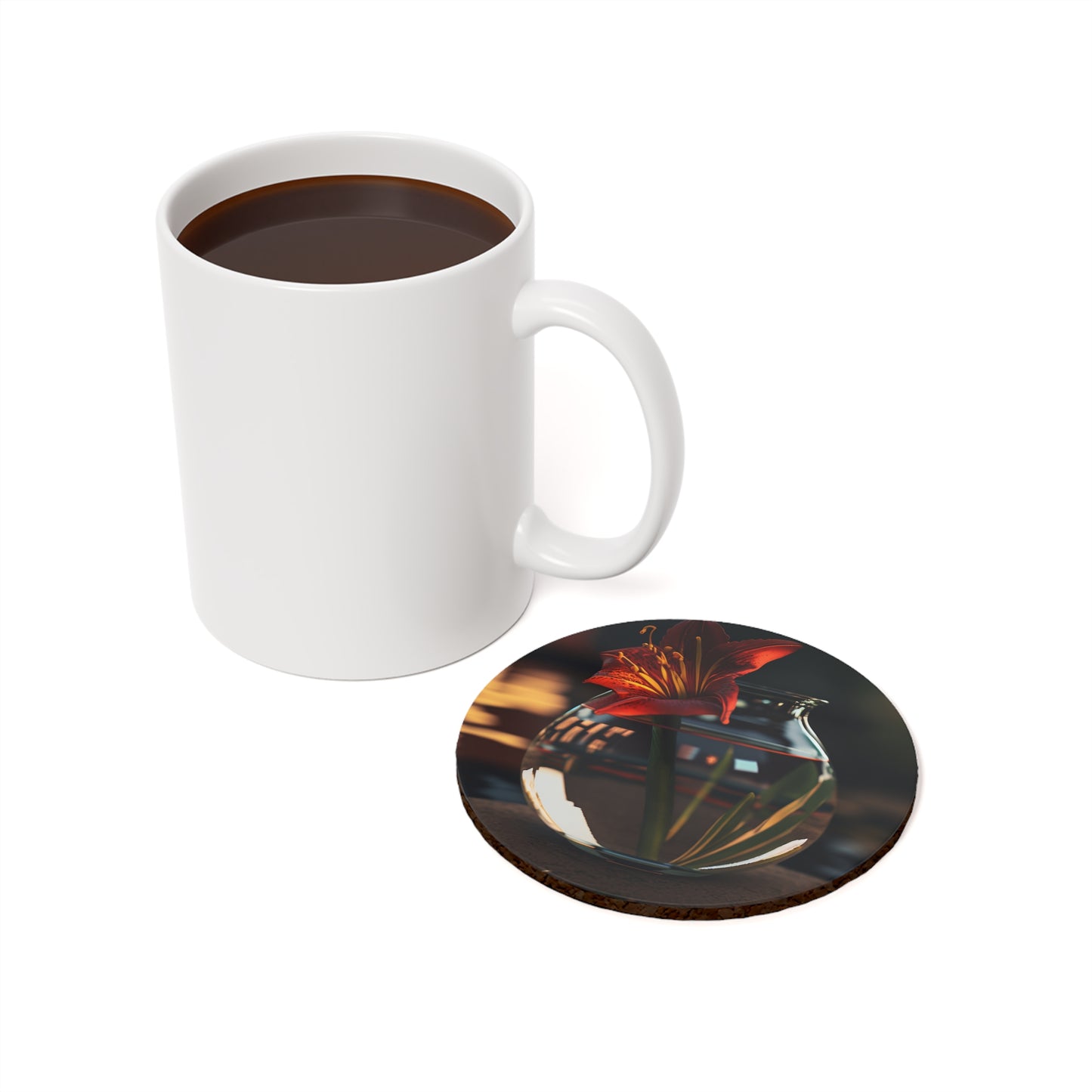 Cork Back Coaster Red Lily in a Glass vase 2