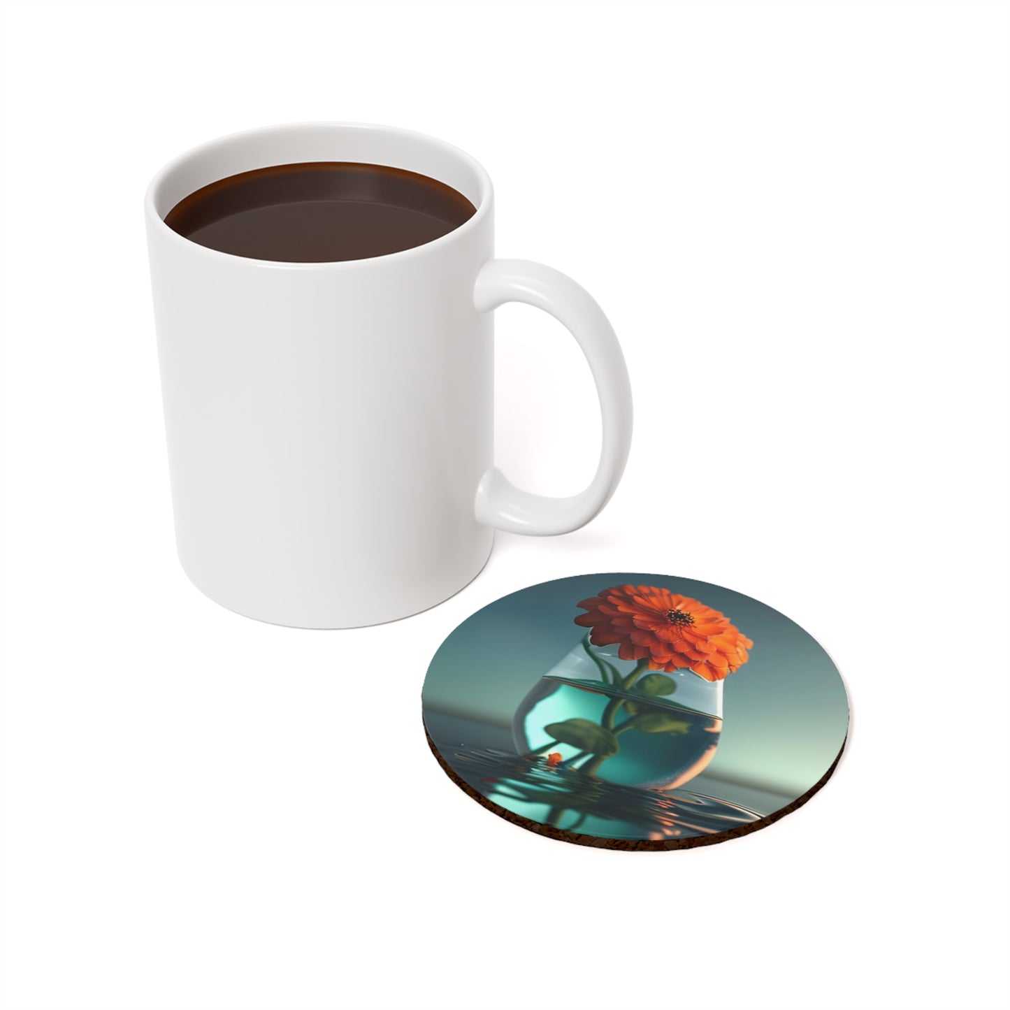 Cork Back Coaster Orange Zinnia 1