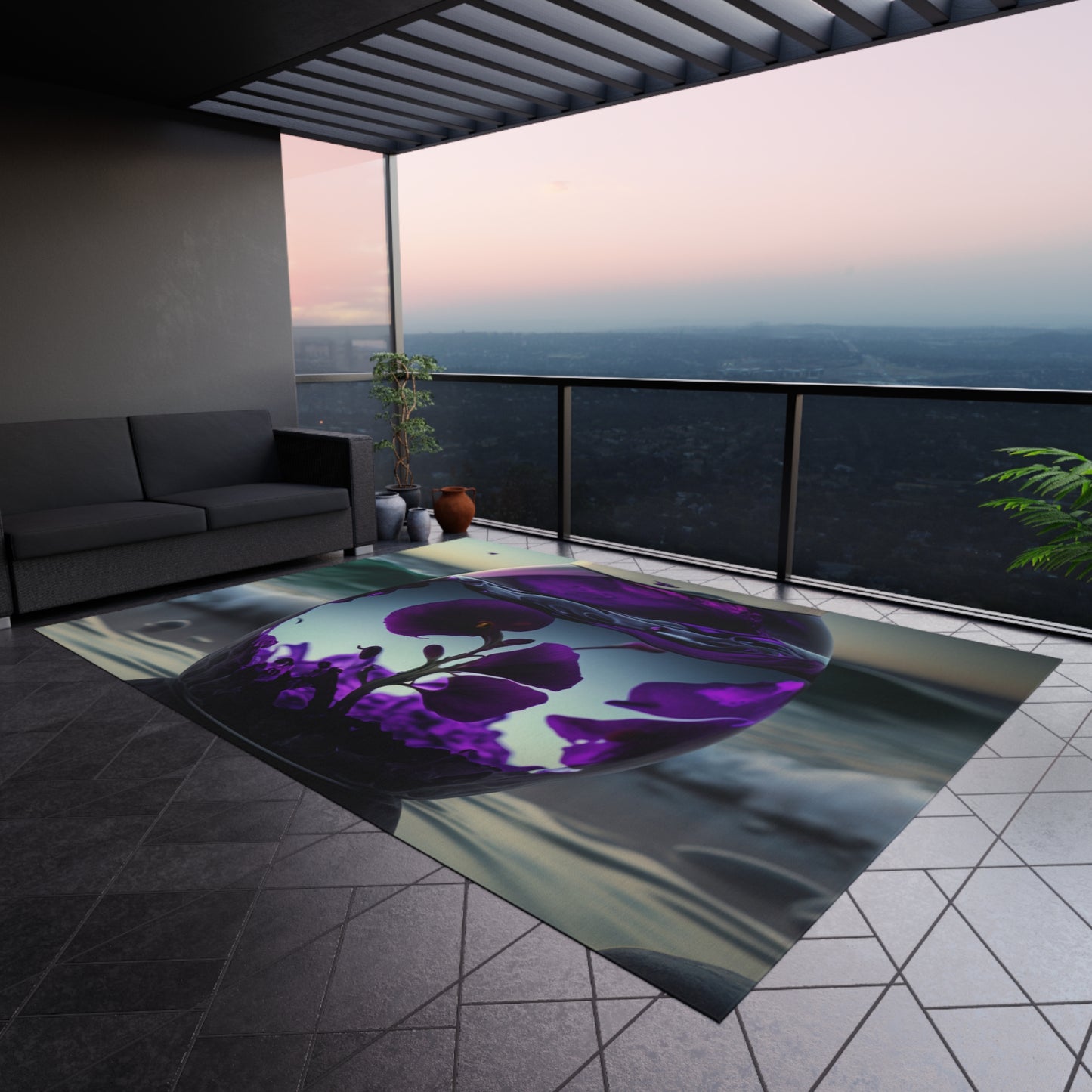 Outdoor Rug Purple Sweet pea in a vase 4