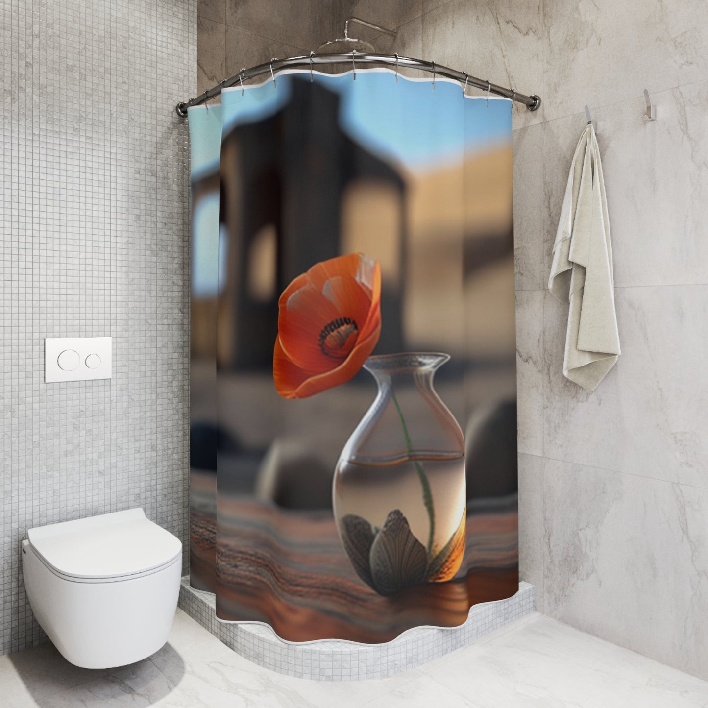 Polyester Shower Curtain Poppy in a Glass Vase 1