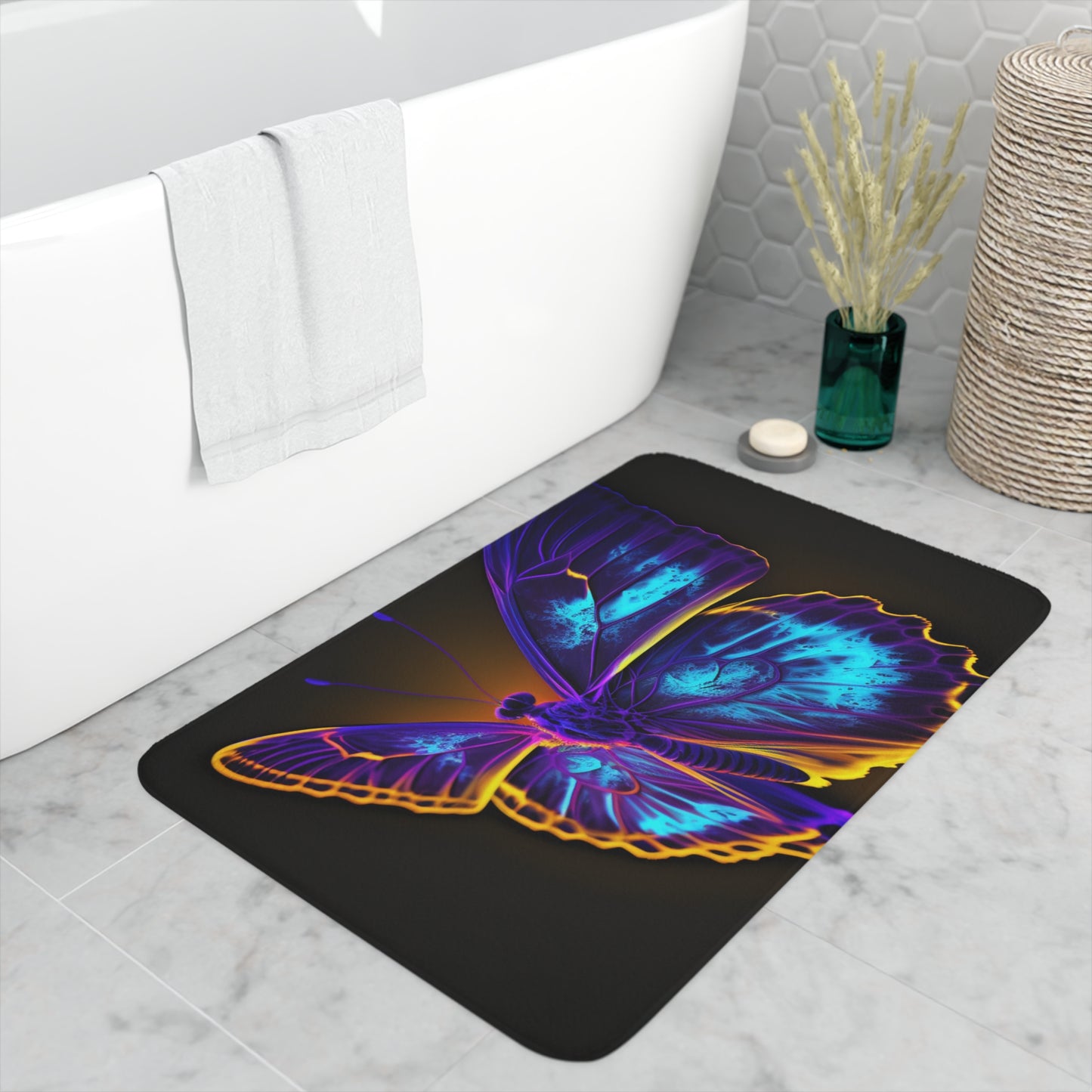 Memory Foam Bath Mat Thermal Butterfly 4