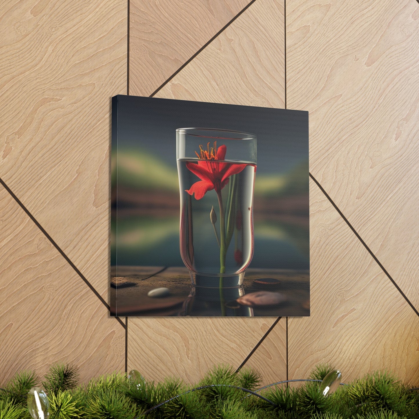 Canvas Gallery Wraps Red Lily in a Glass vase 1