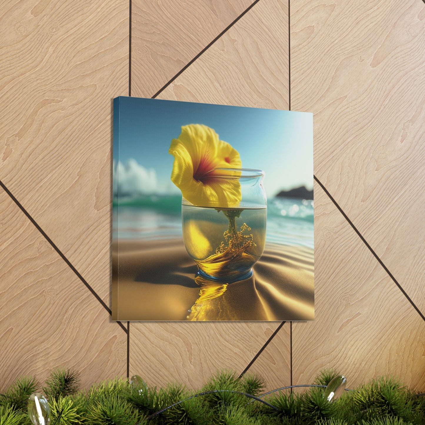 Canvas Gallery Wraps Yellow Hibiscus glass 1
