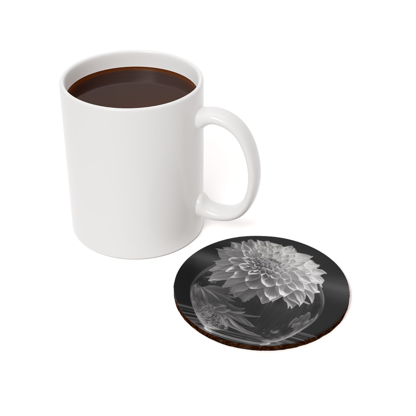 Cork Back Coaster White Dahlia 1
