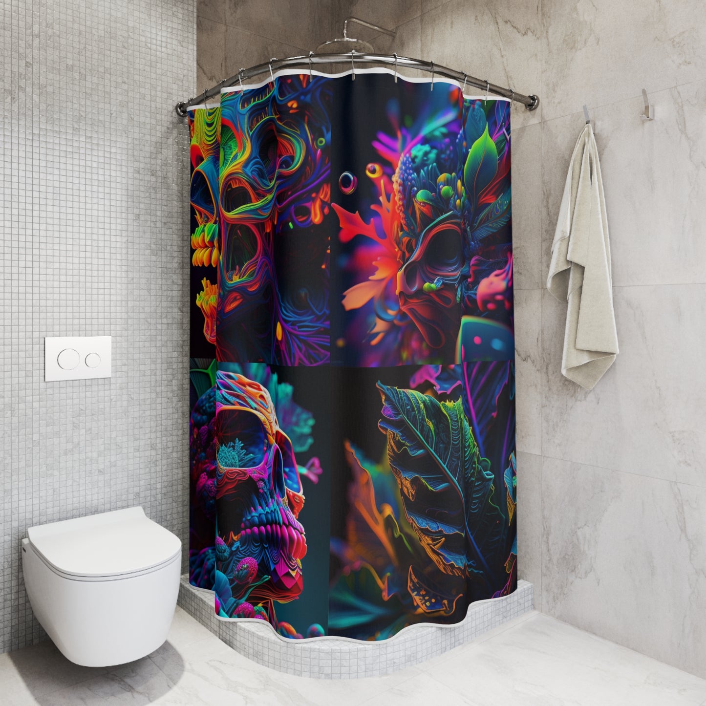 Polyester Shower Curtain Florescent Skull Death 5