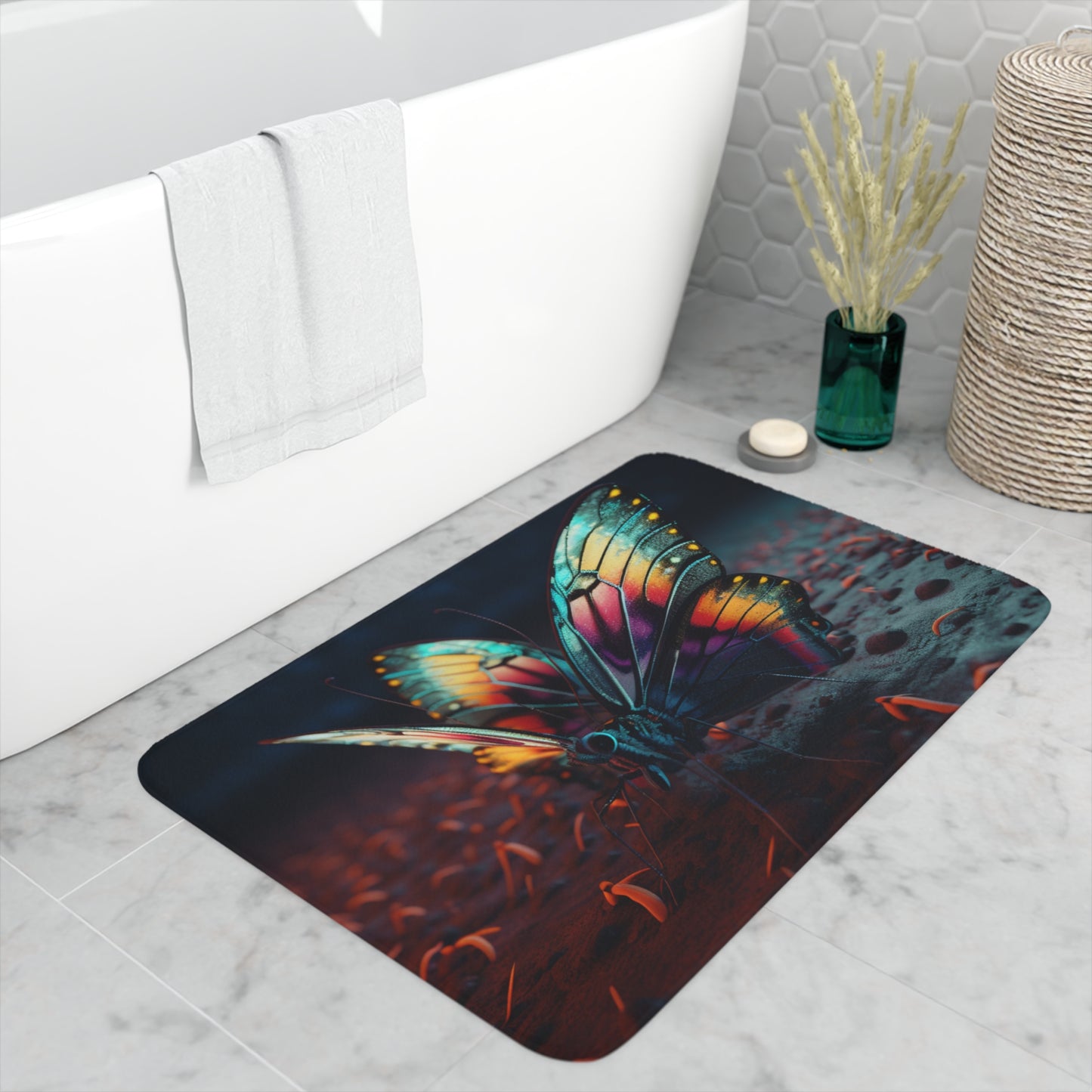 Memory Foam Bath Mat Hyper Colorful Butterfly Macro 1