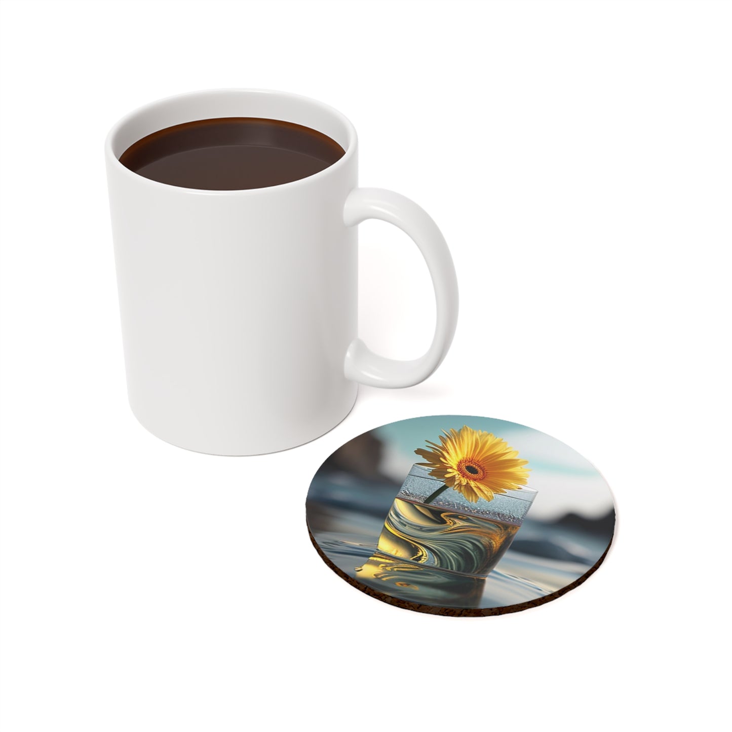 Cork Back Coaster yello Gerbera glass 2