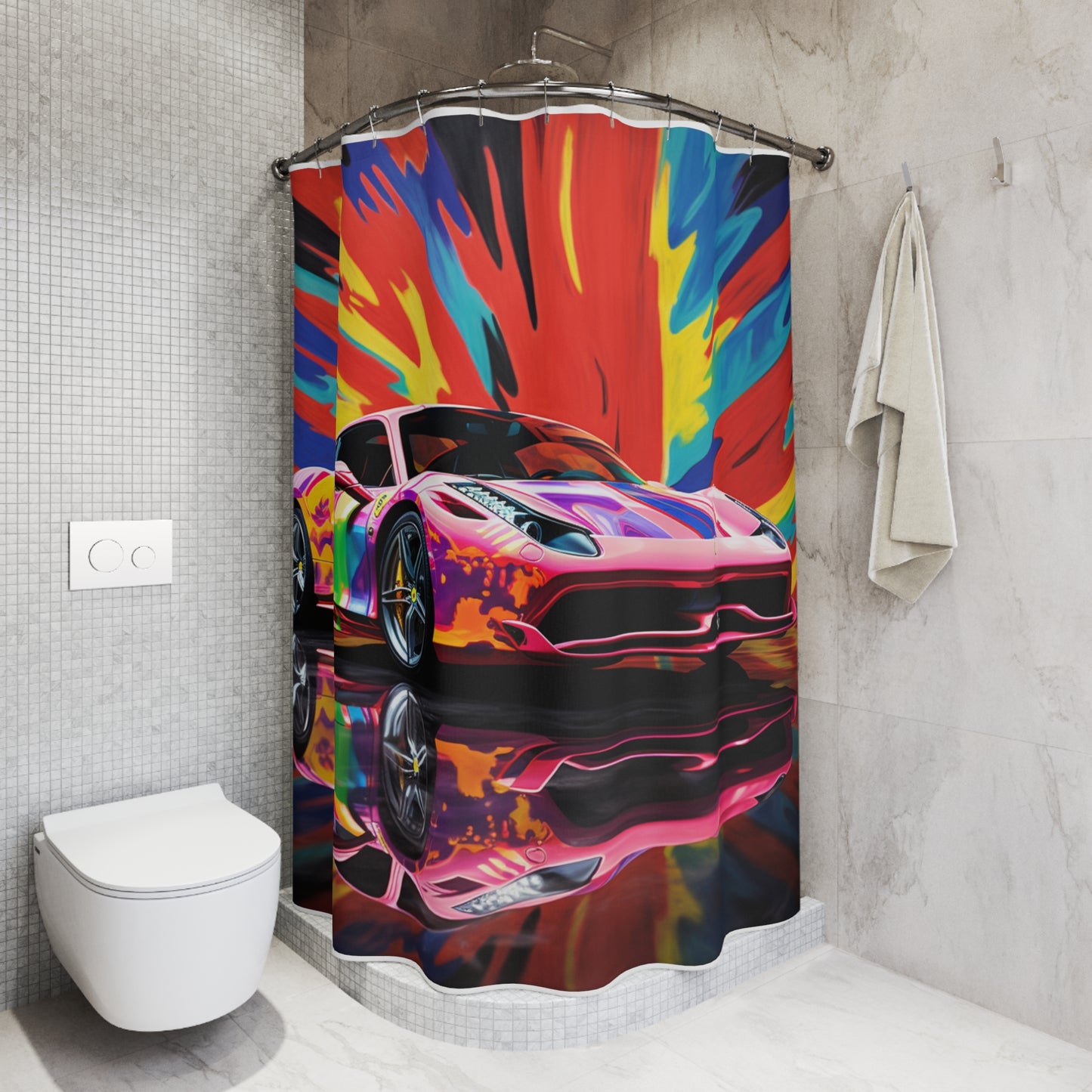 Polyester Shower Curtain Hyper Colorfull Ferrari 3