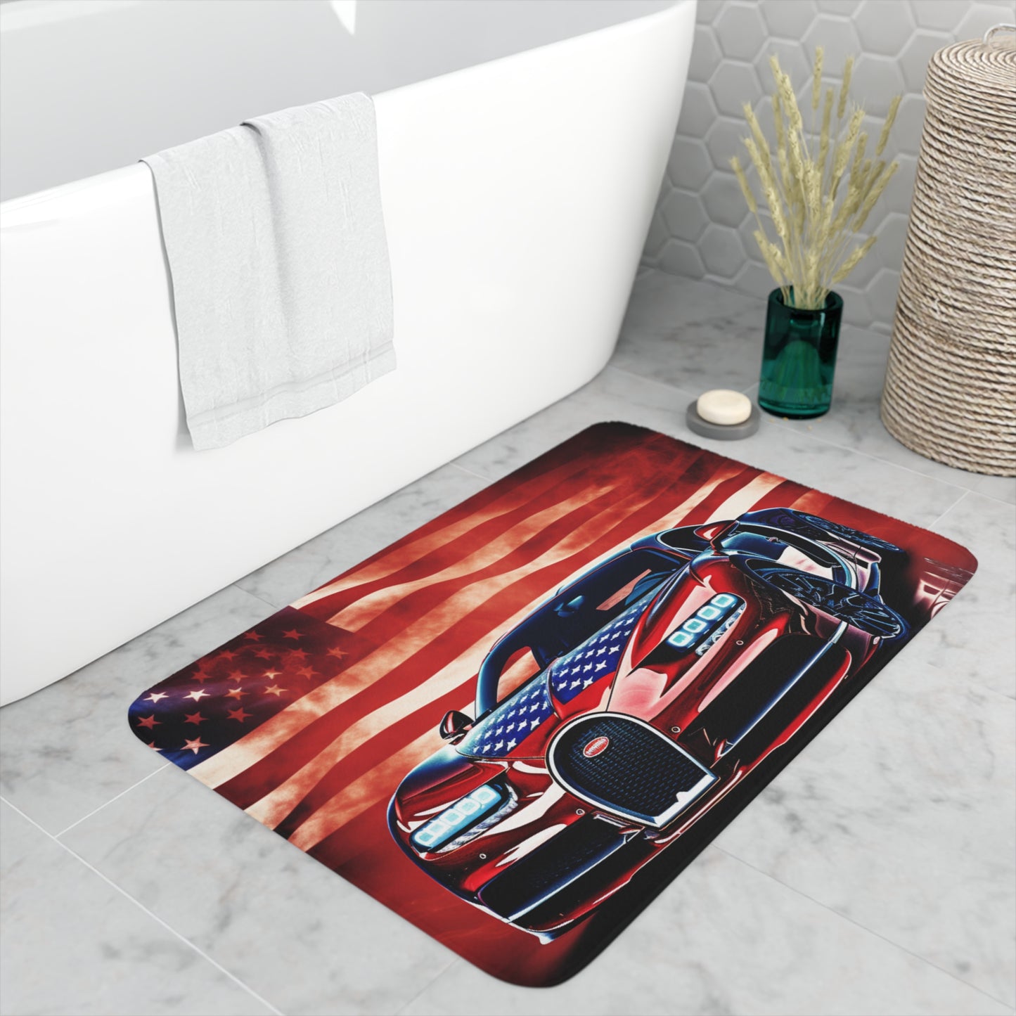Memory Foam Bath Mat Abstract American Flag Background Bugatti 3