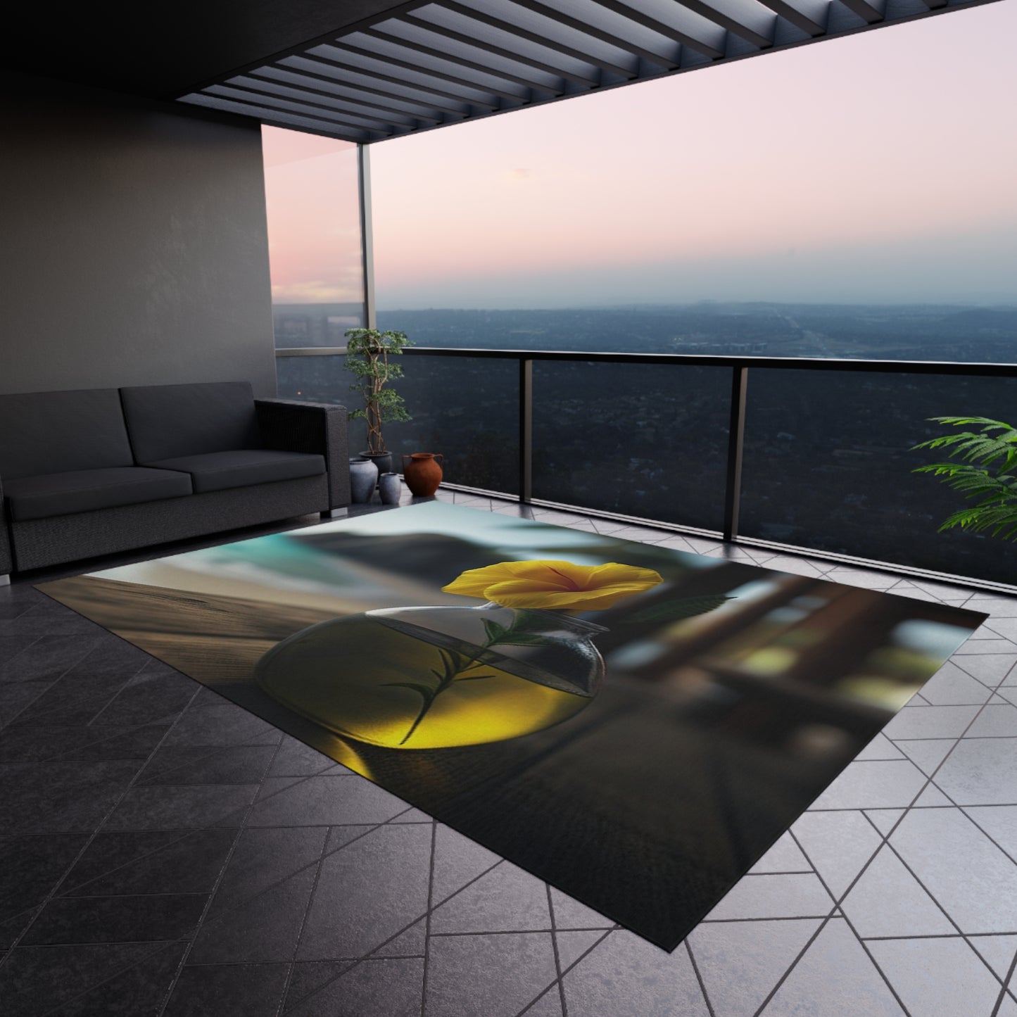 Outdoor Rug Yellow Hibiscus Wood 3