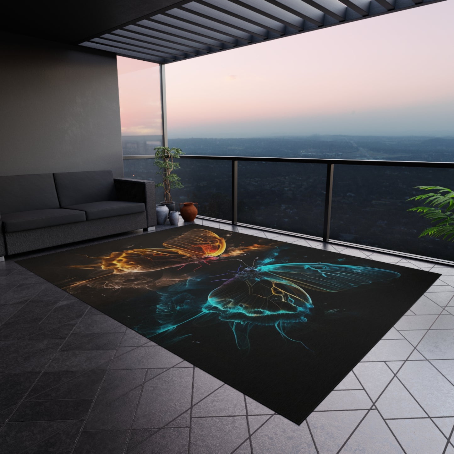Outdoor Rug Kiss Neon Butterfly 7