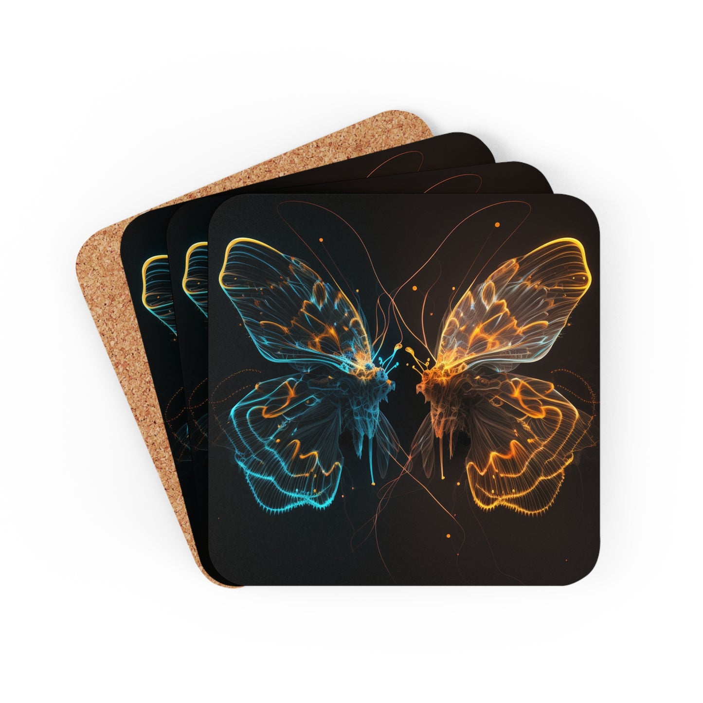 Corkwood Coaster Set Neon Glo Butterfly 1