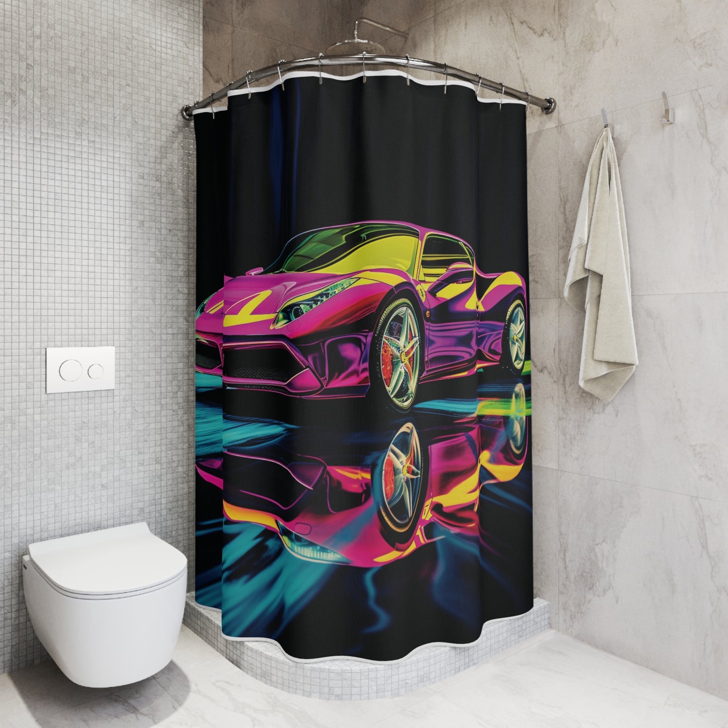 Polyester Shower Curtain Pink Ferrari Macro 3
