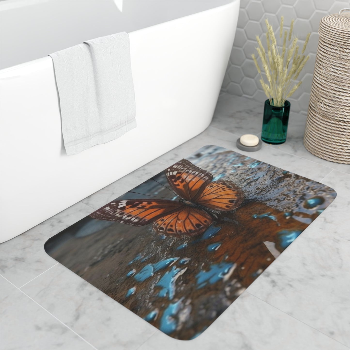 Memory Foam Bath Mat Water Butterfly Street 2