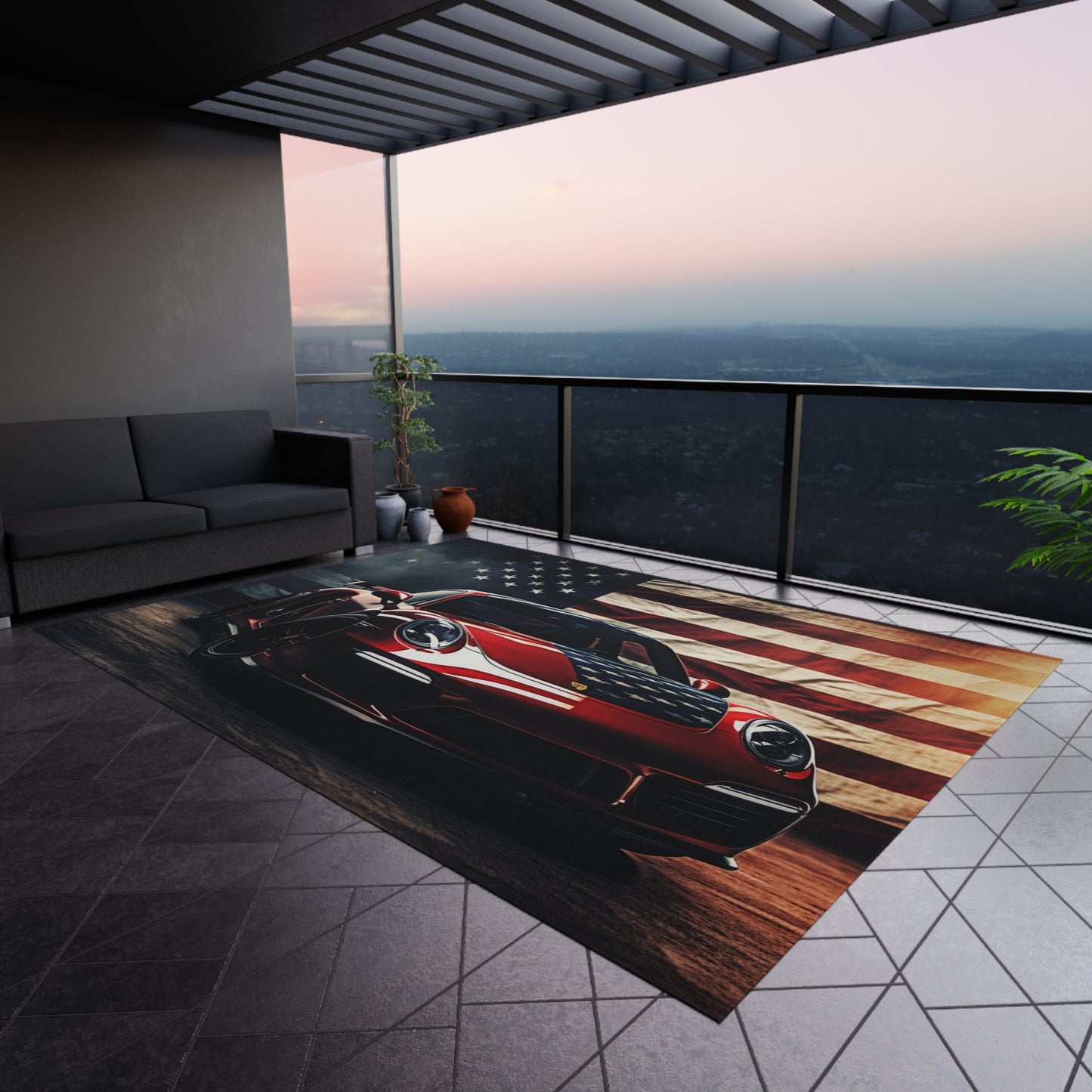 Outdoor Rug American Flag Background Porsche 2