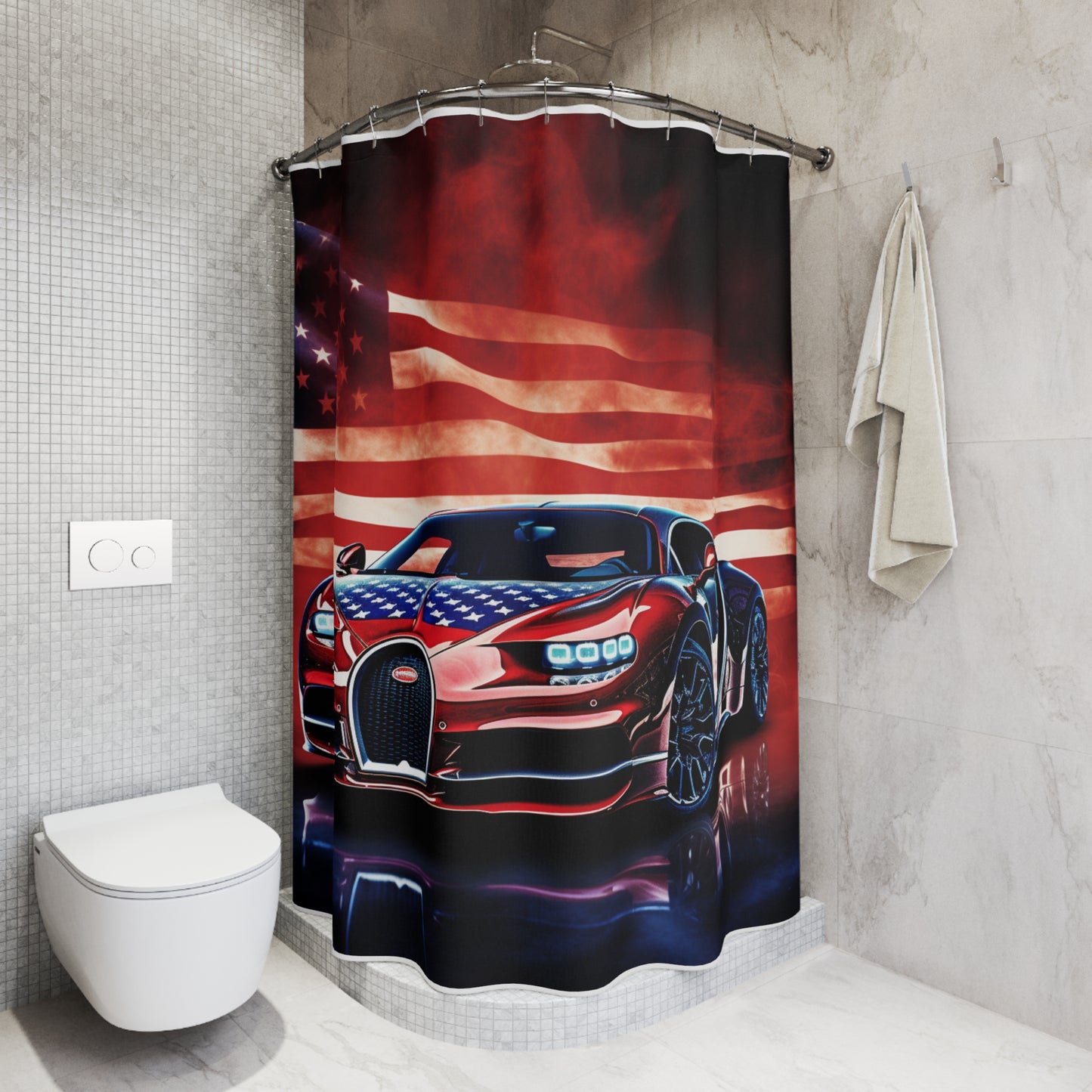 Polyester Shower Curtain Abstract American Flag Background Bugatti 3
