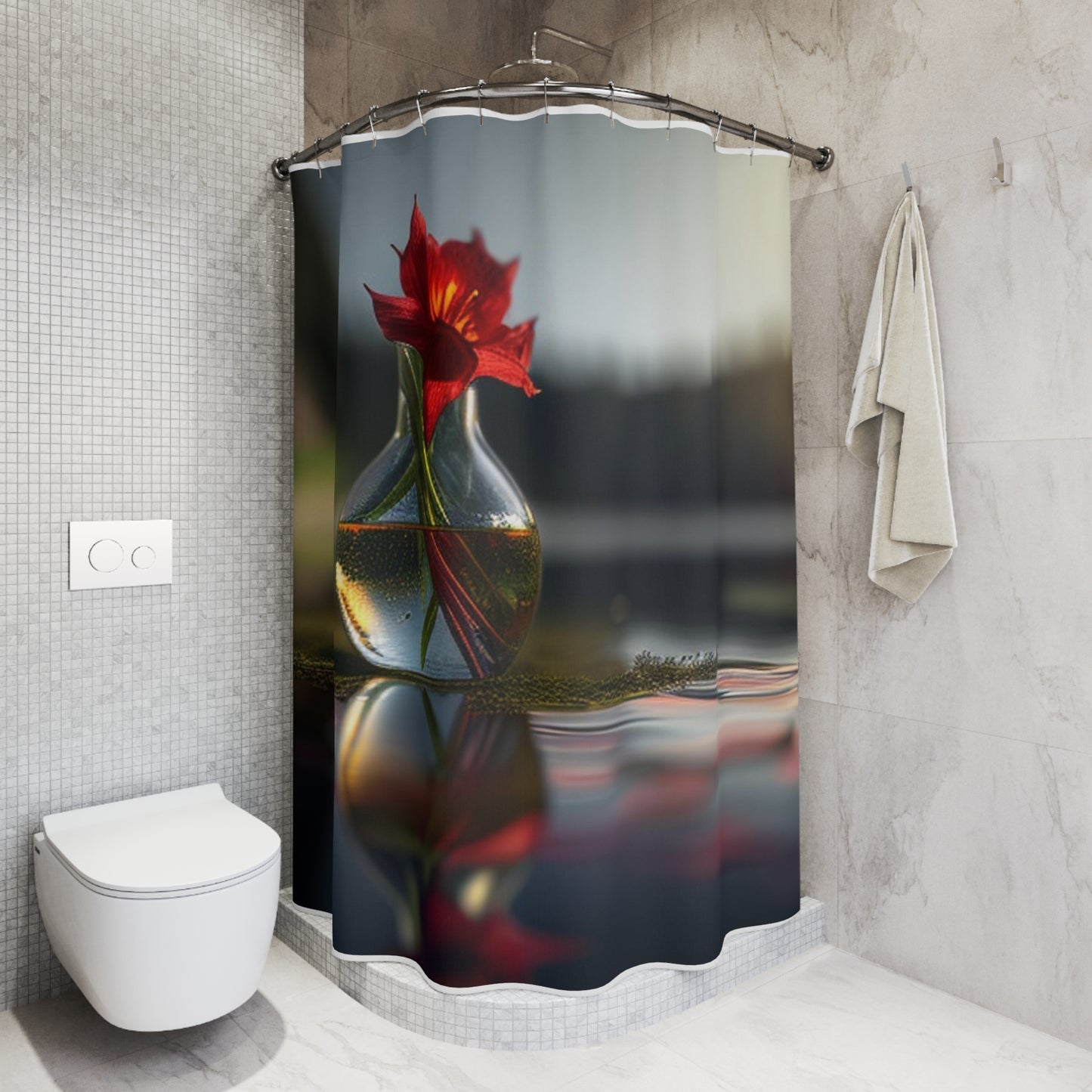 Polyester Shower Curtain Red Lily in a Glass vase 3