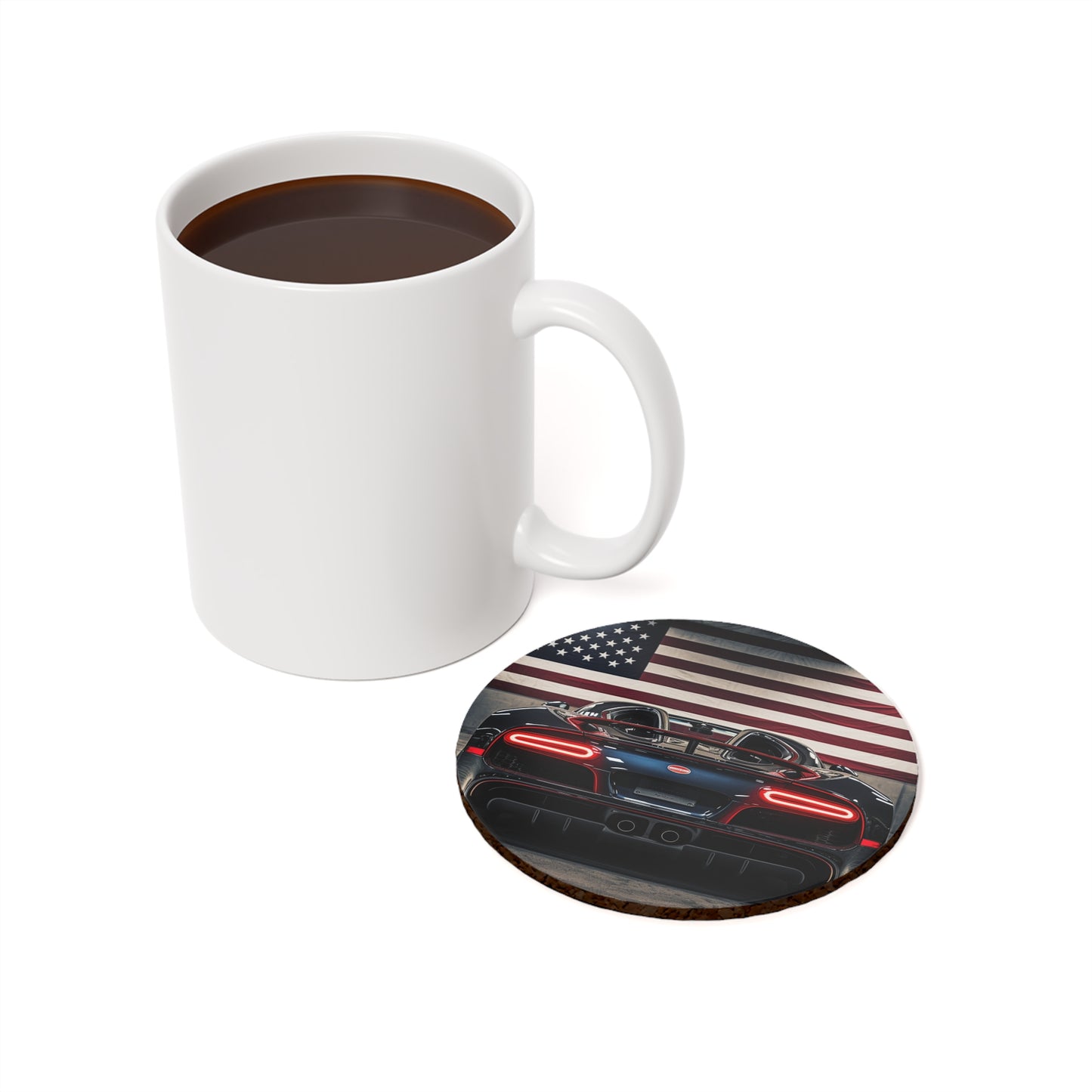 Cork Back Coaster American Flag Background Bugatti 4