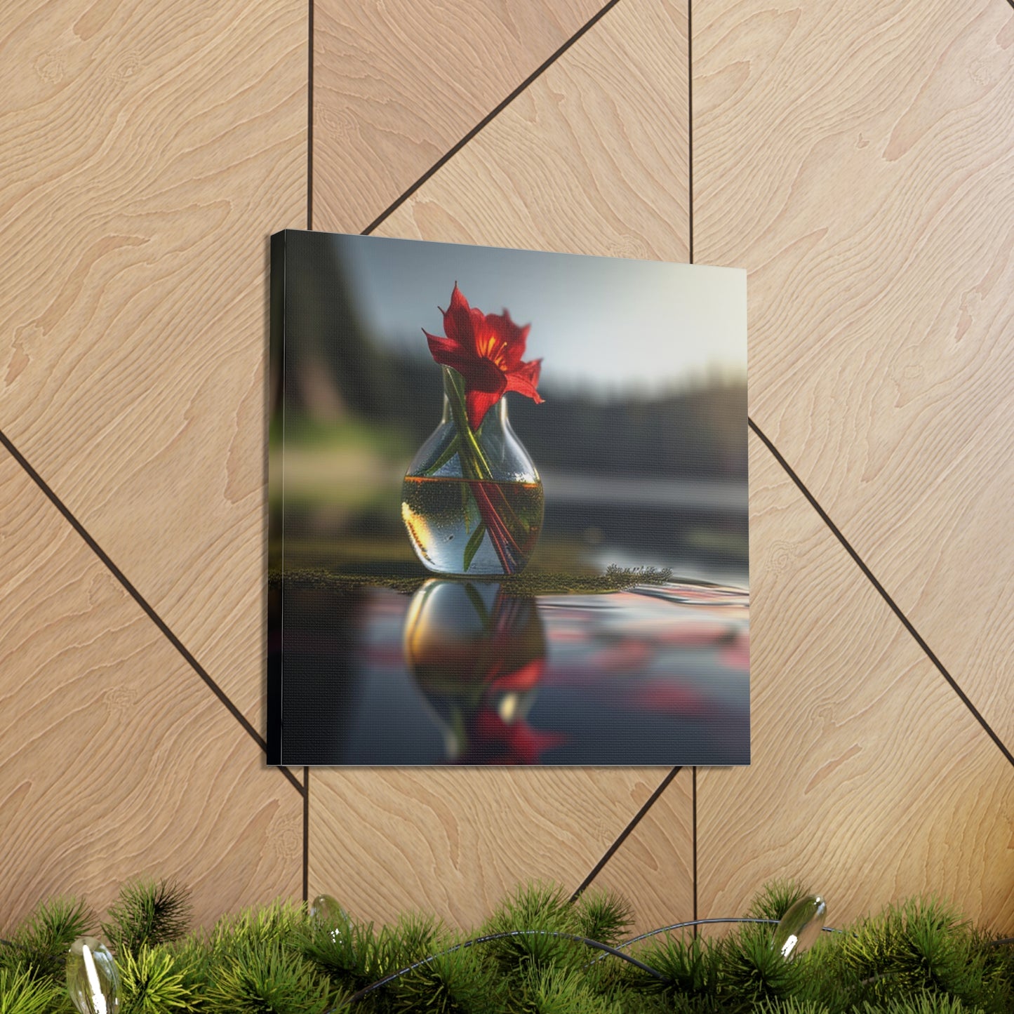 Canvas Gallery Wraps Red Lily in a Glass vase 3