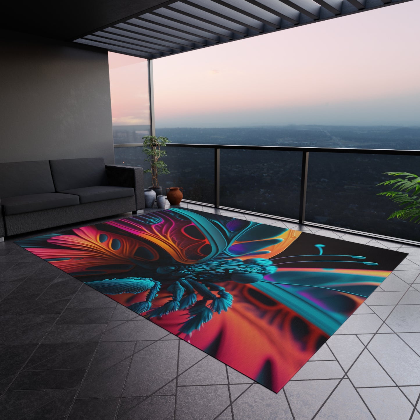 Outdoor Rug Neon Butterfly Macro 4