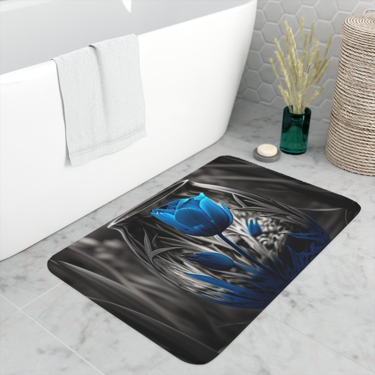 Memory Foam Bath Mat Tulip Blue 3